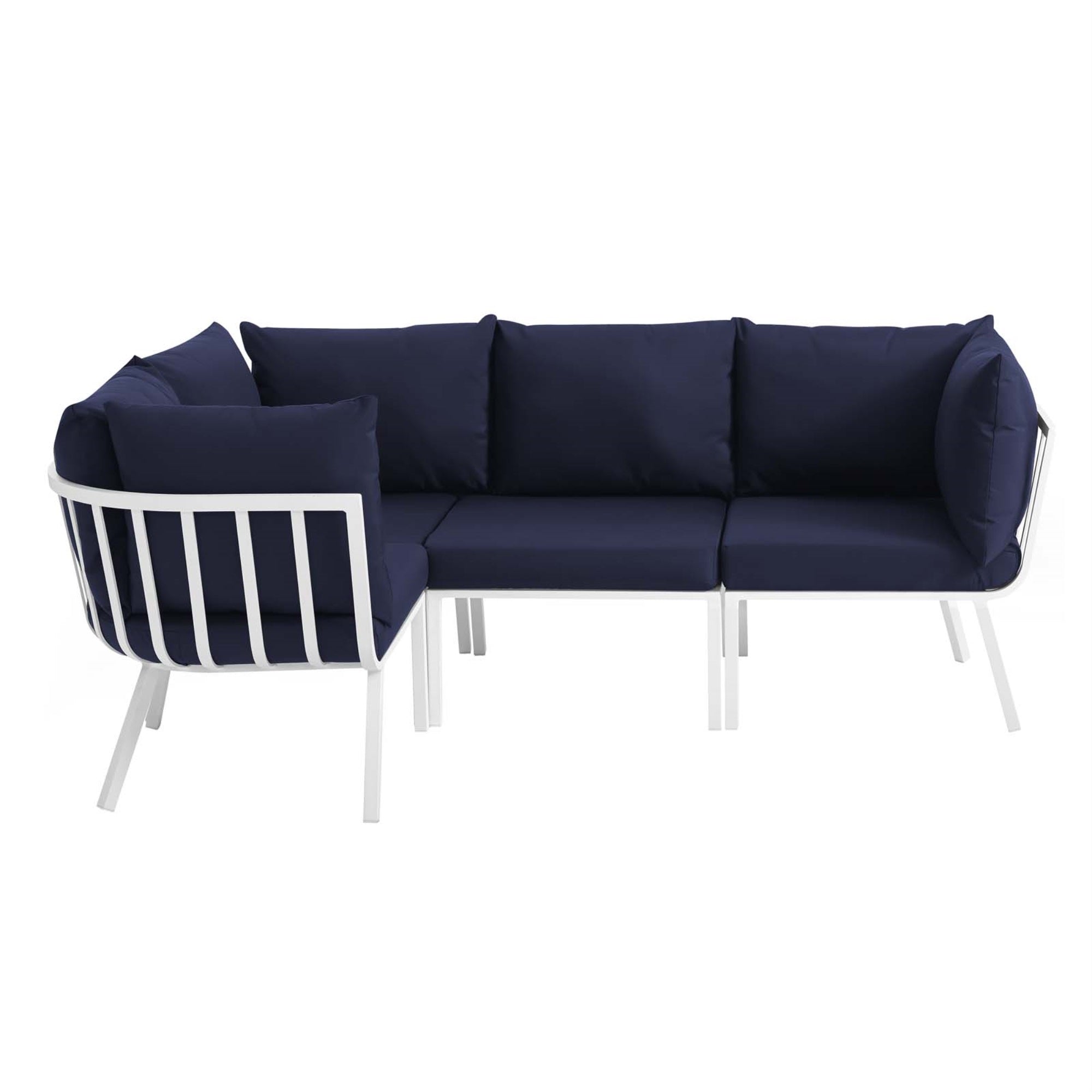 Riverside Outdoor Patio Aluminum 4 Piece Sectional - Coastal Design, Uv-Resistant Cushions, Powder-Coated Frame - White Navy