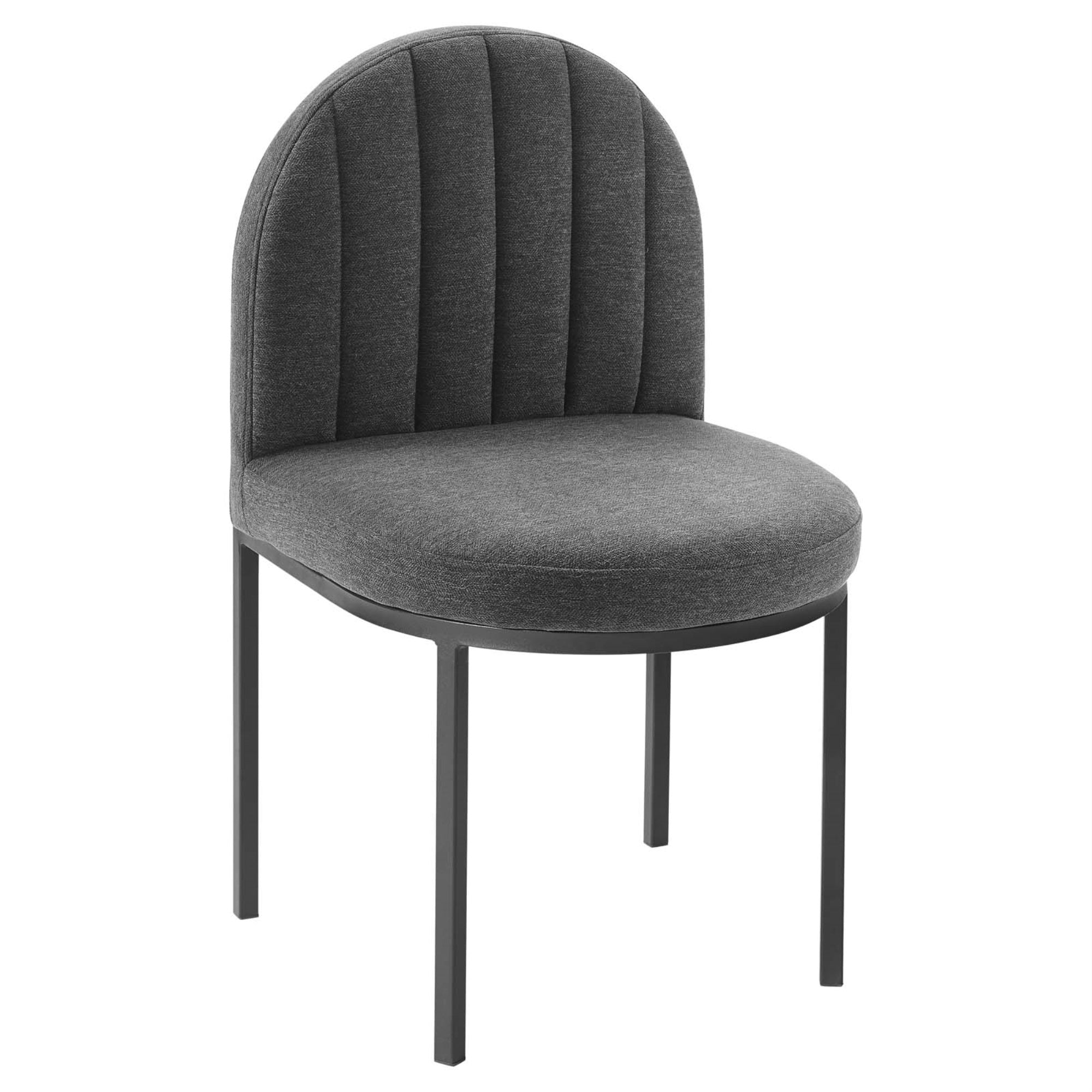 Isla Channel Tufted Upholstered Dining Side Chair - Vintage Clamshell Design, Comfortable Foam Padding, Durable Polyester Fabric, Matte Black Stainless Steel Frame - Set Of 1