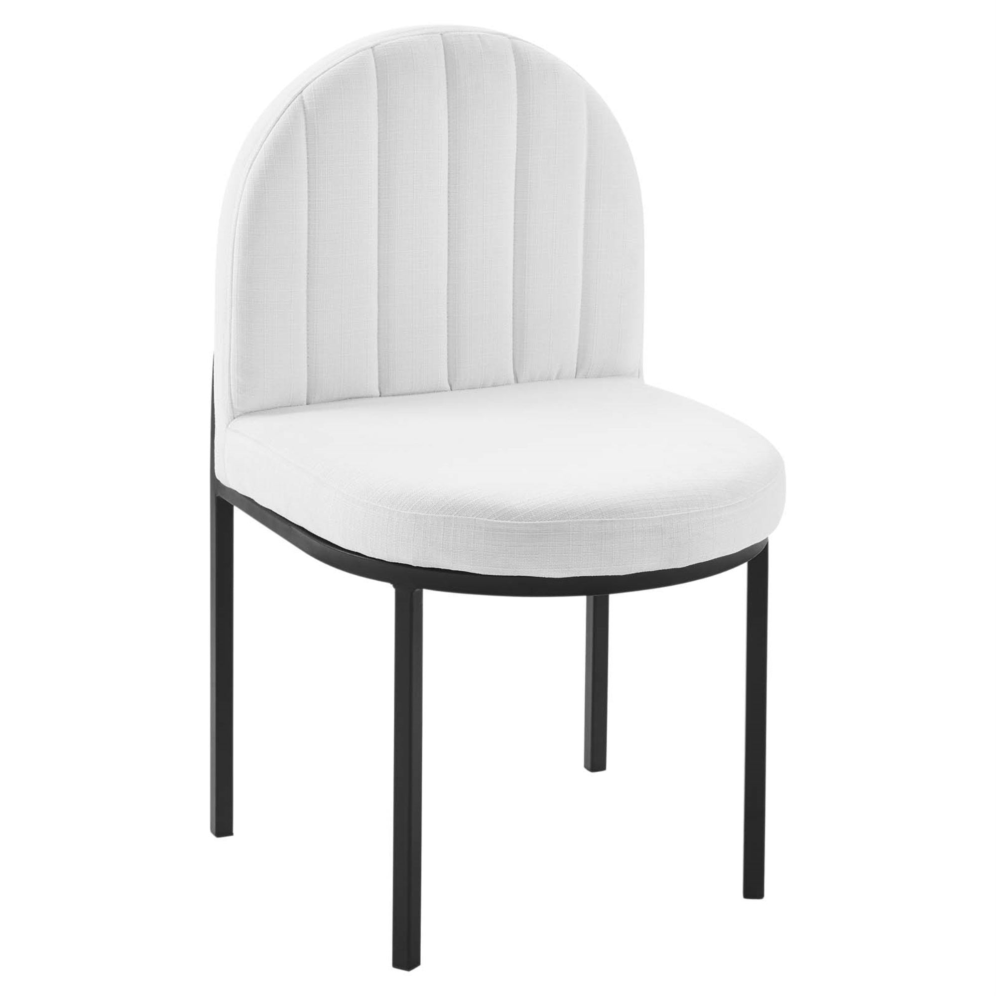 Isla Channel Tufted Upholstered Dining Side Chair - Vintage Clamshell Design, Foam Padding, Polyester Fabric, Matte Black Stainless Steel Frame, Non-Marking Foot Caps.