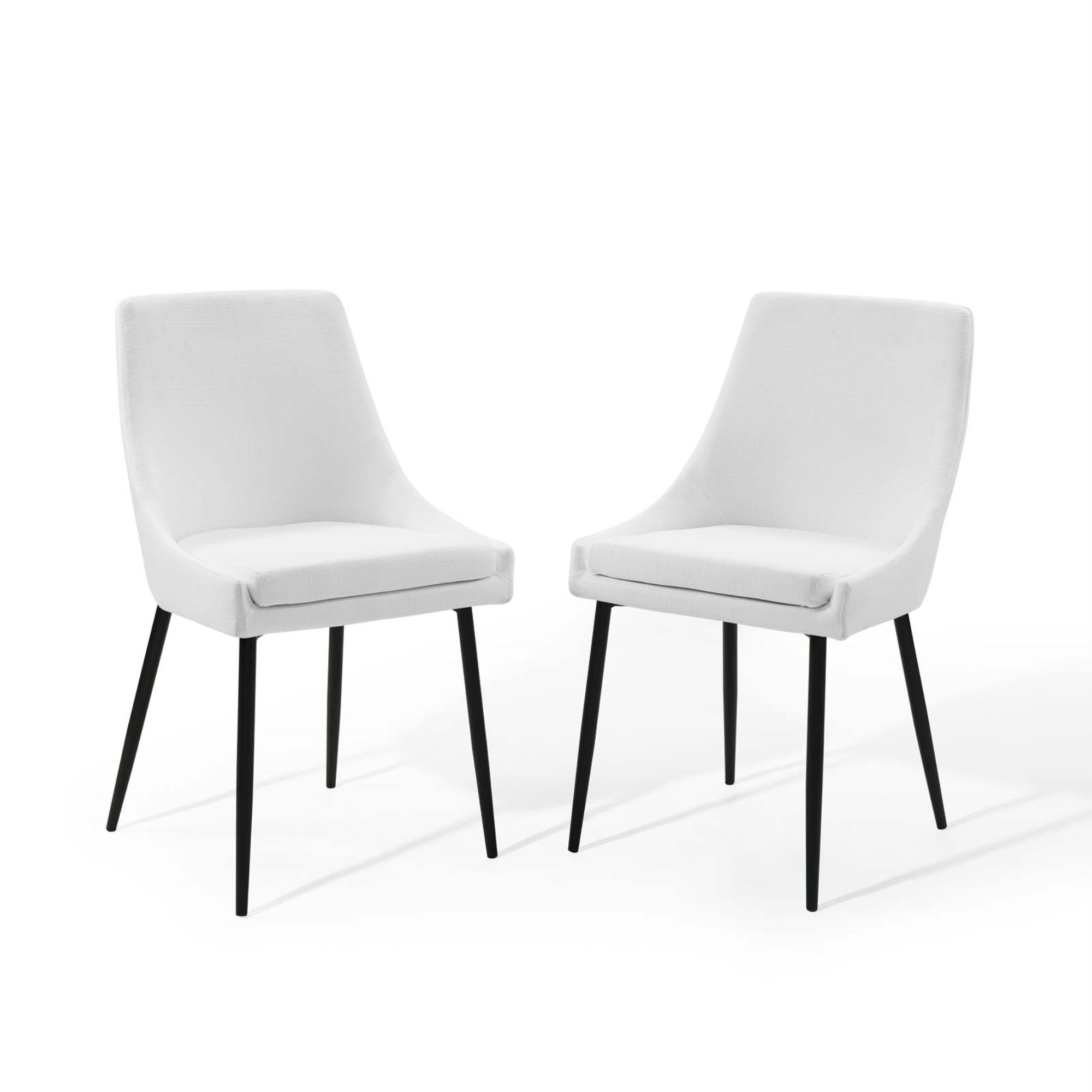 Viscount Fabric Upholstered Dining Chair - Set Of 2 | Elegant Design | Soft Polyester Upholstery | Stable Matte Black Legs | Vintage Modern Style
