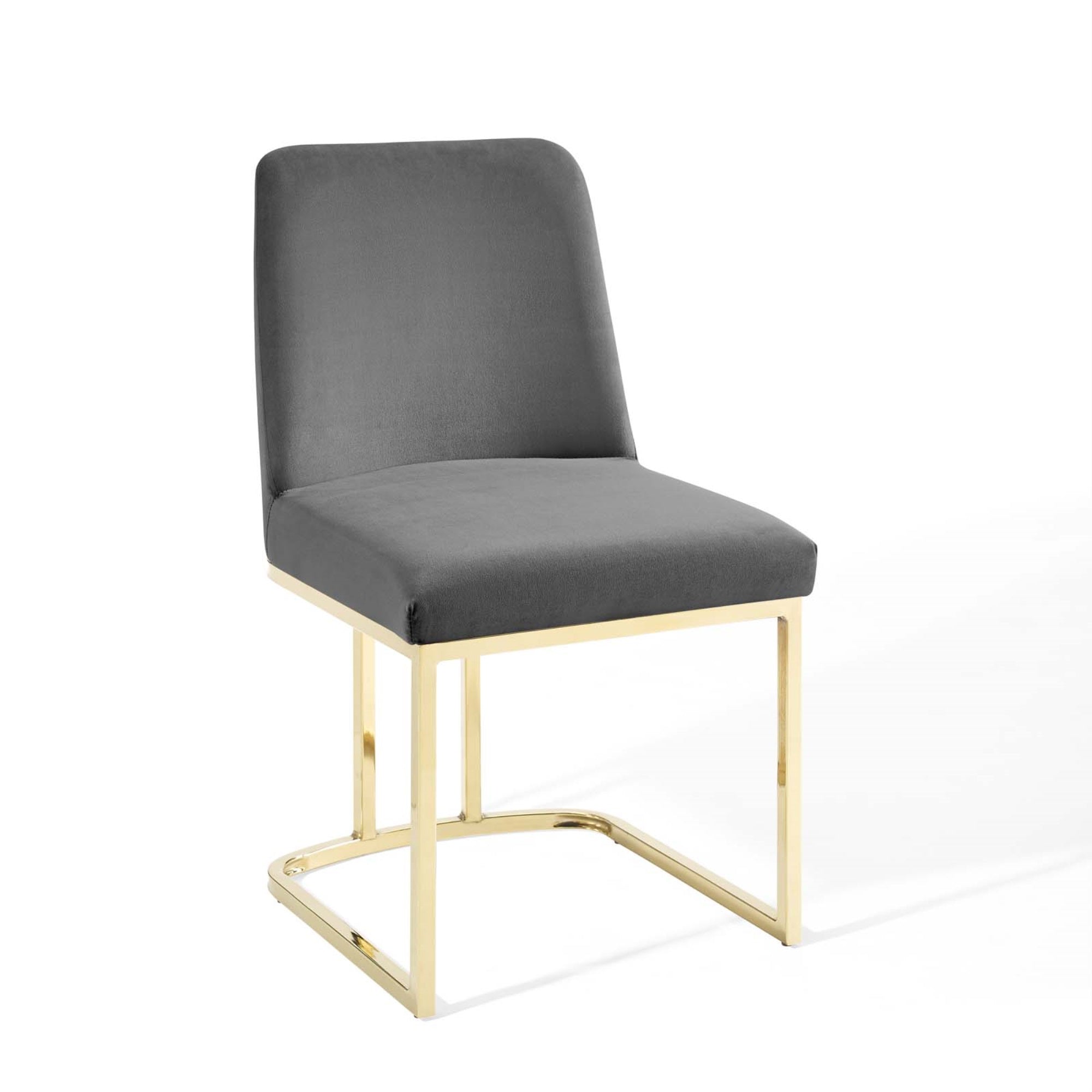 Amplify Glam Deco Performance Velvet Sled Base Dining Chair - Gold Gray | Stain-Resistant Upholstery | Premium Seating | Weight Capacity 331 Lbs