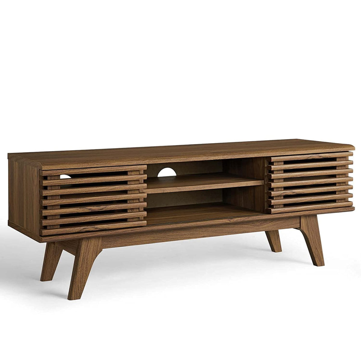 Casafoyer Render 46' Mid-Century Modern Low Profile Media Console Tv Stand, 46 Inch, Walnut