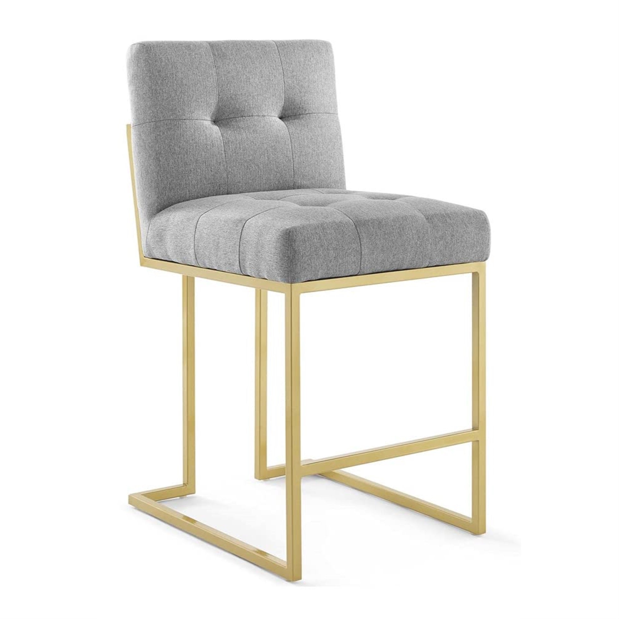 Casafoyer Eei-3852 Privy Stainless Steel Upholstered Fabric Counter Stool, Gold Light Gray