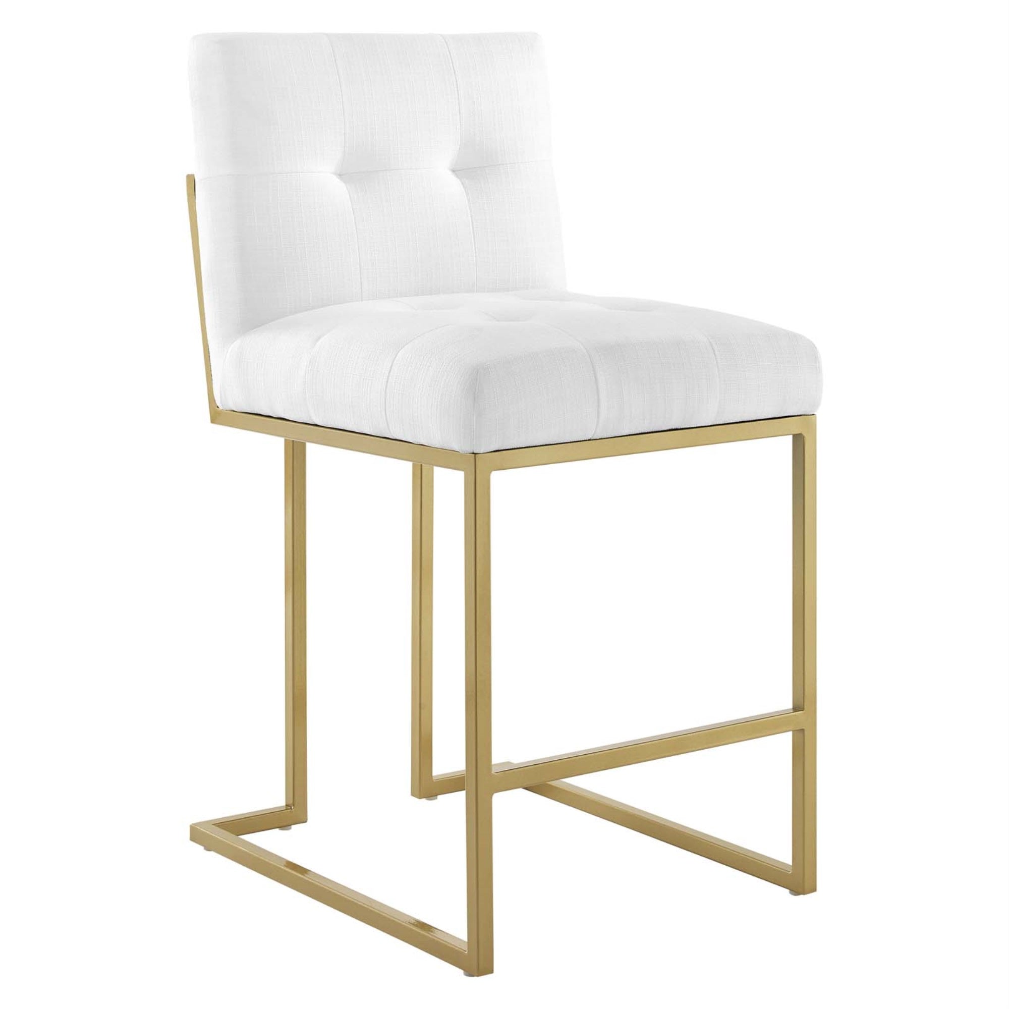 Privy Gold Stainless Steel Upholstered Fabric Counter Stool Gold White