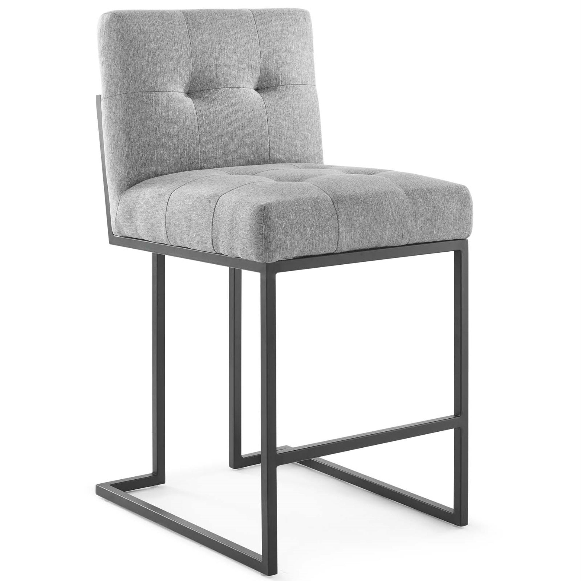 Privy Black Stainless Steel Upholstered Fabric Counter Stool Black Light Gray