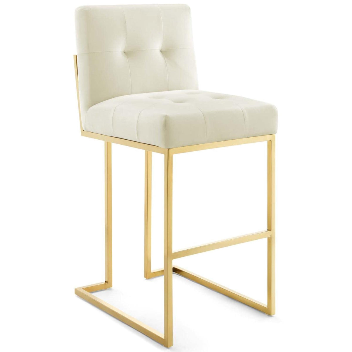 Casafoyer Privy Gold Stainless Steel Performance Velvet Bar Stool, Ivory