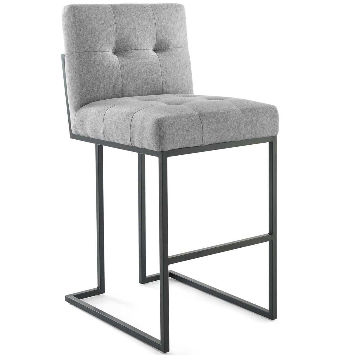 Privy Black Stainless Steel Upholstered Fabric Bar Stool Black Light Gray