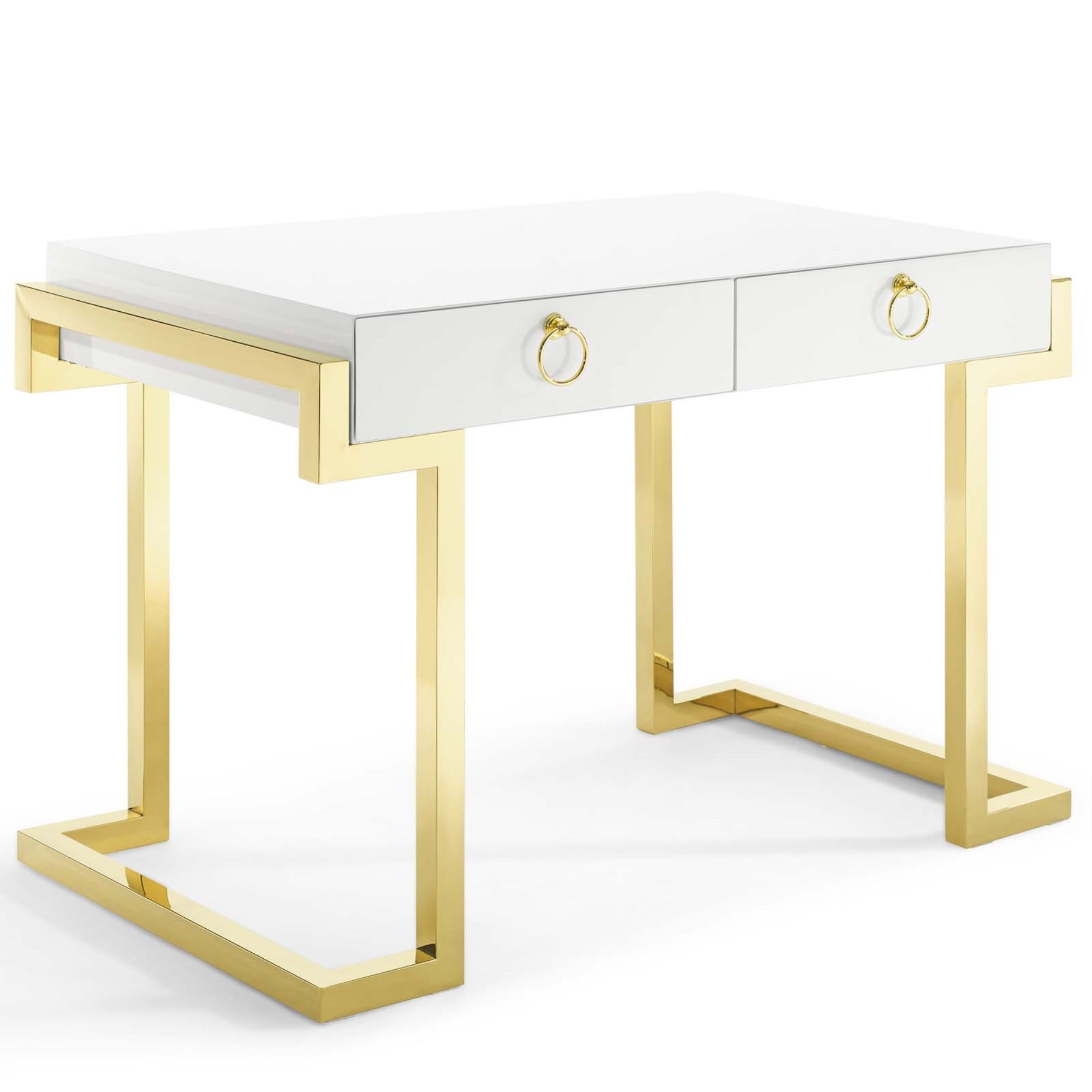 Ring Office Writing Desk - Sleek Design With Gold Stainless Steel Base - Functional And Stylish - 29.9 Inches - Upgrade Your Workspace