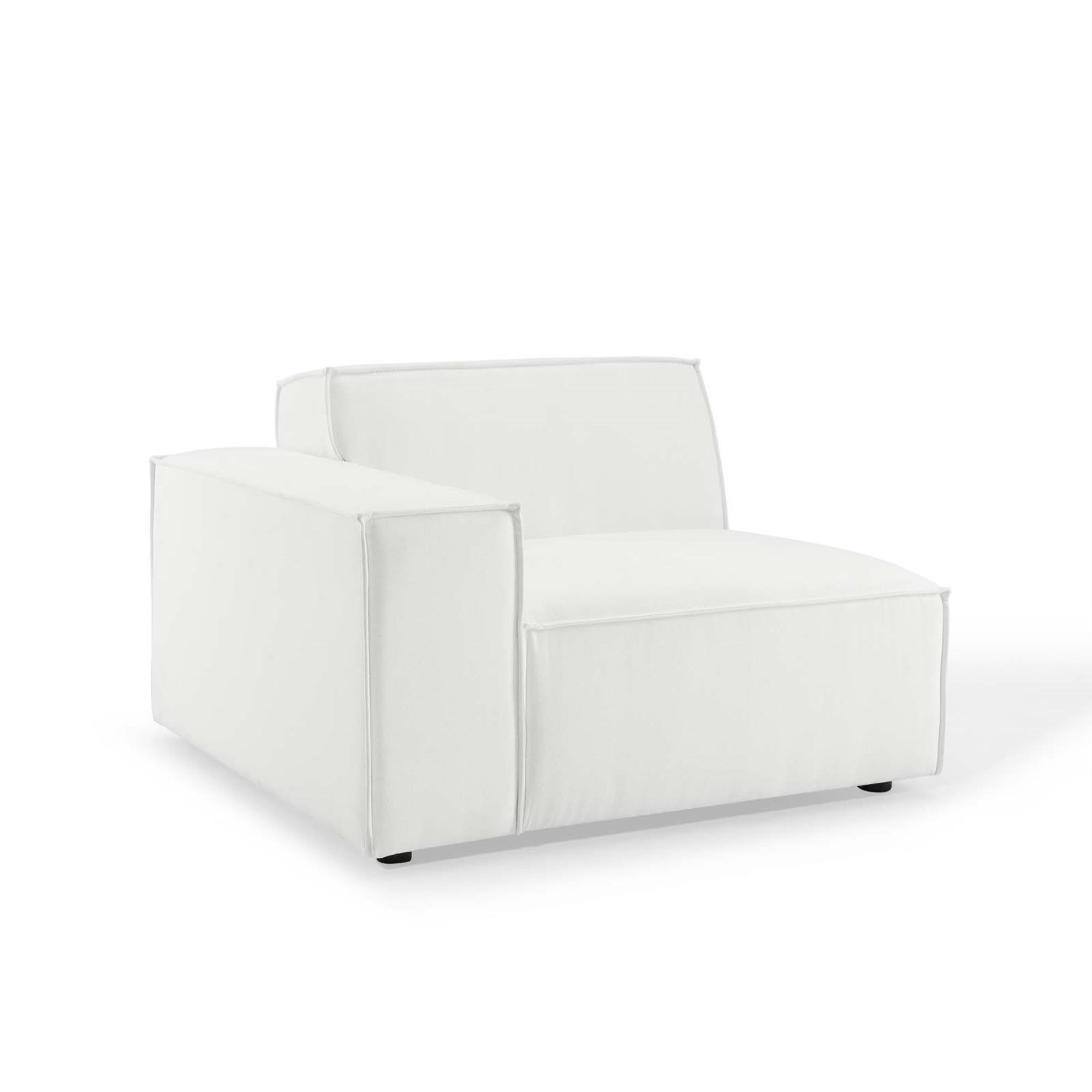 Restore Upholstered Fabric Left-Arm Sectional Sofa Chair - Minimalist Design, French Piping, Luxurious Seating, Sturdy Construction - White