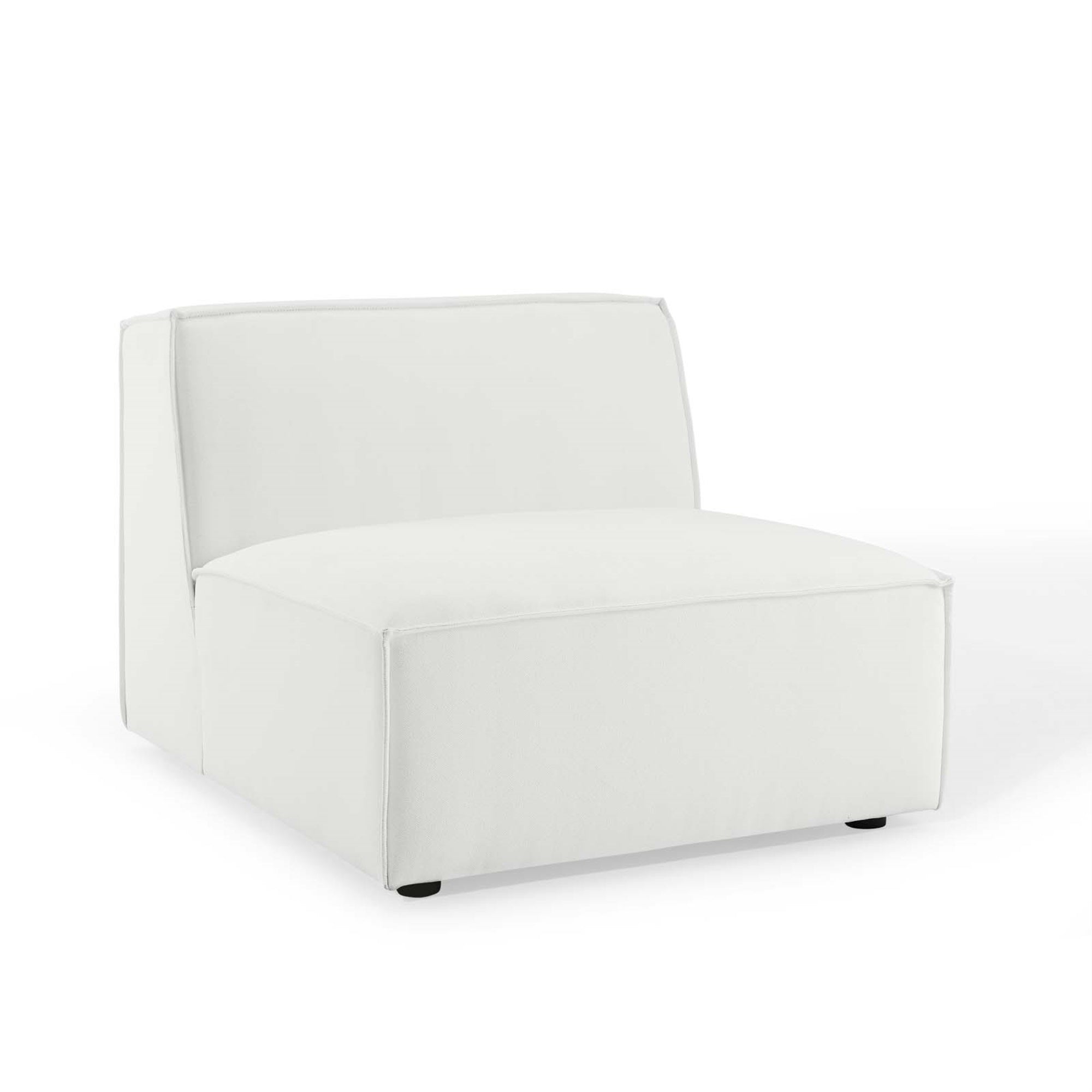 Restore Upholstered Fabric Sectional Sofa Armless Chair - Minimalist Design, French Piping, Foam Cushions, Sturdy Construction - White