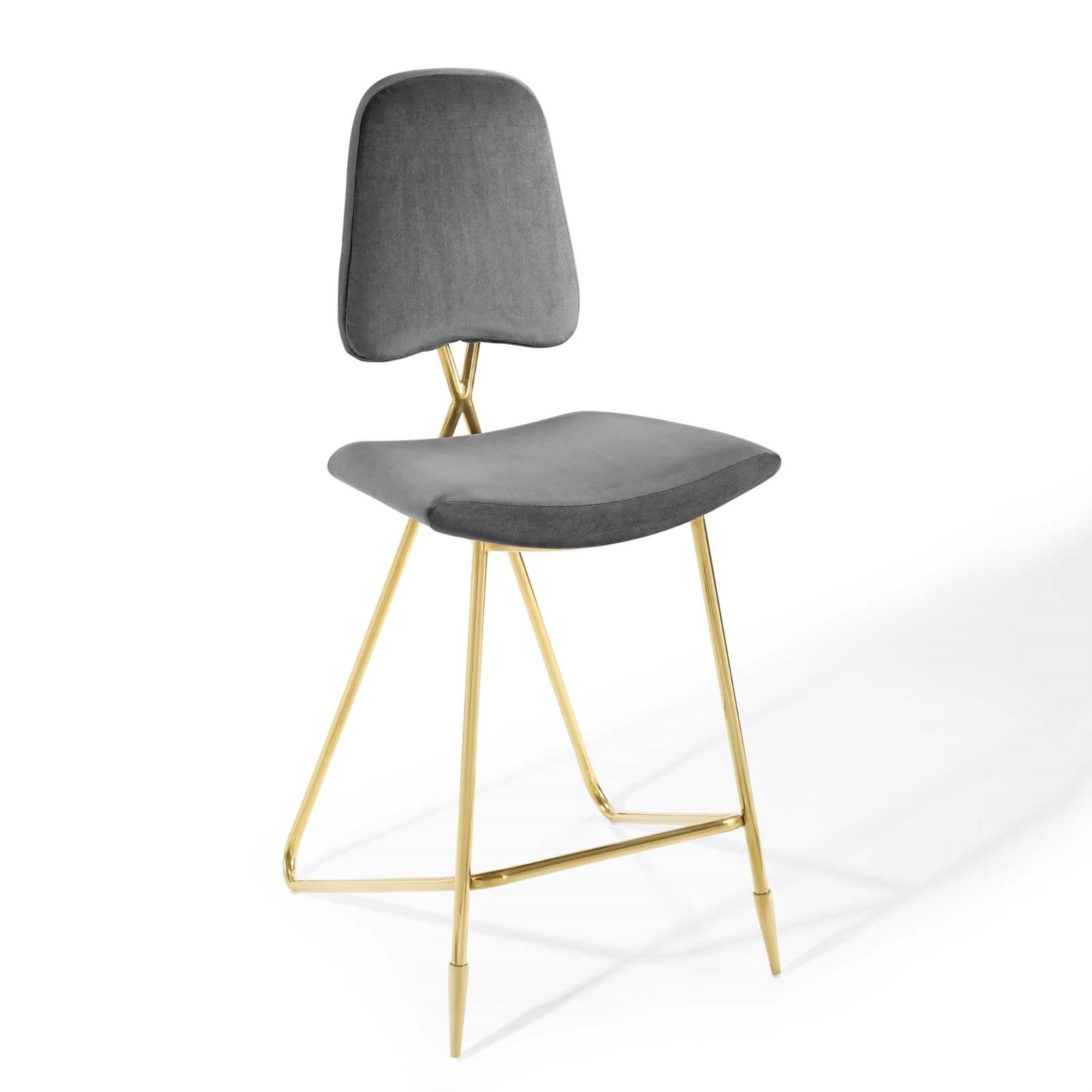 Ponder Upholstered Performance Velvet Dining Room Bar Stool - Stylish, Comfortable, Stain-Resistant, Gold Stainless Steel Base - Set Of 1