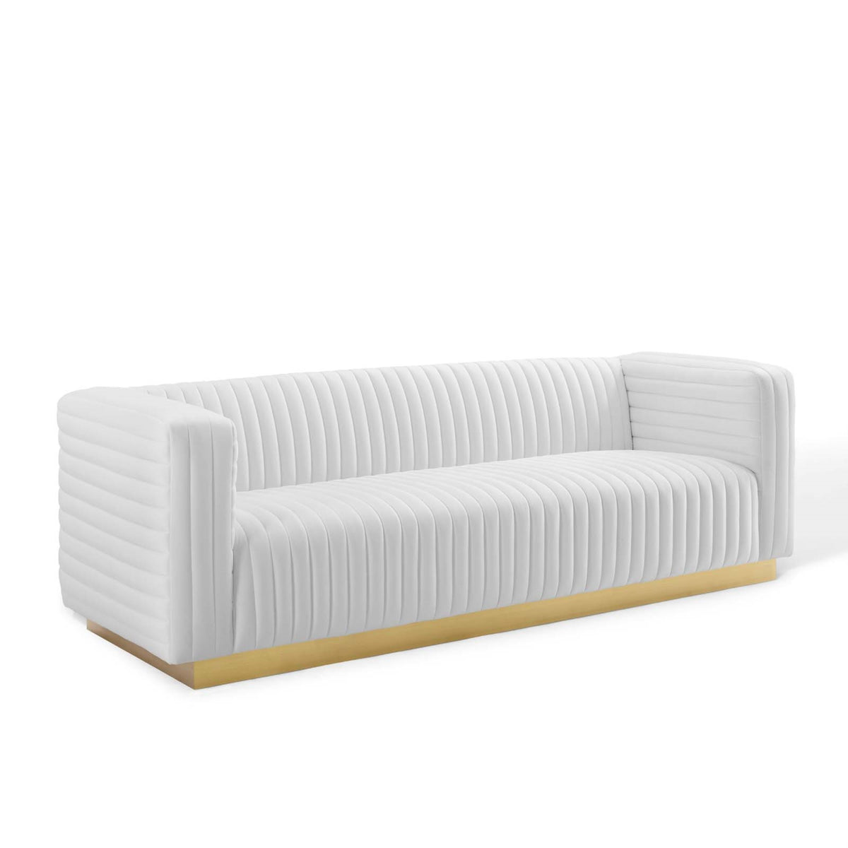 Charisma Channel Tufted Performance Velvet Living Room Sofa White