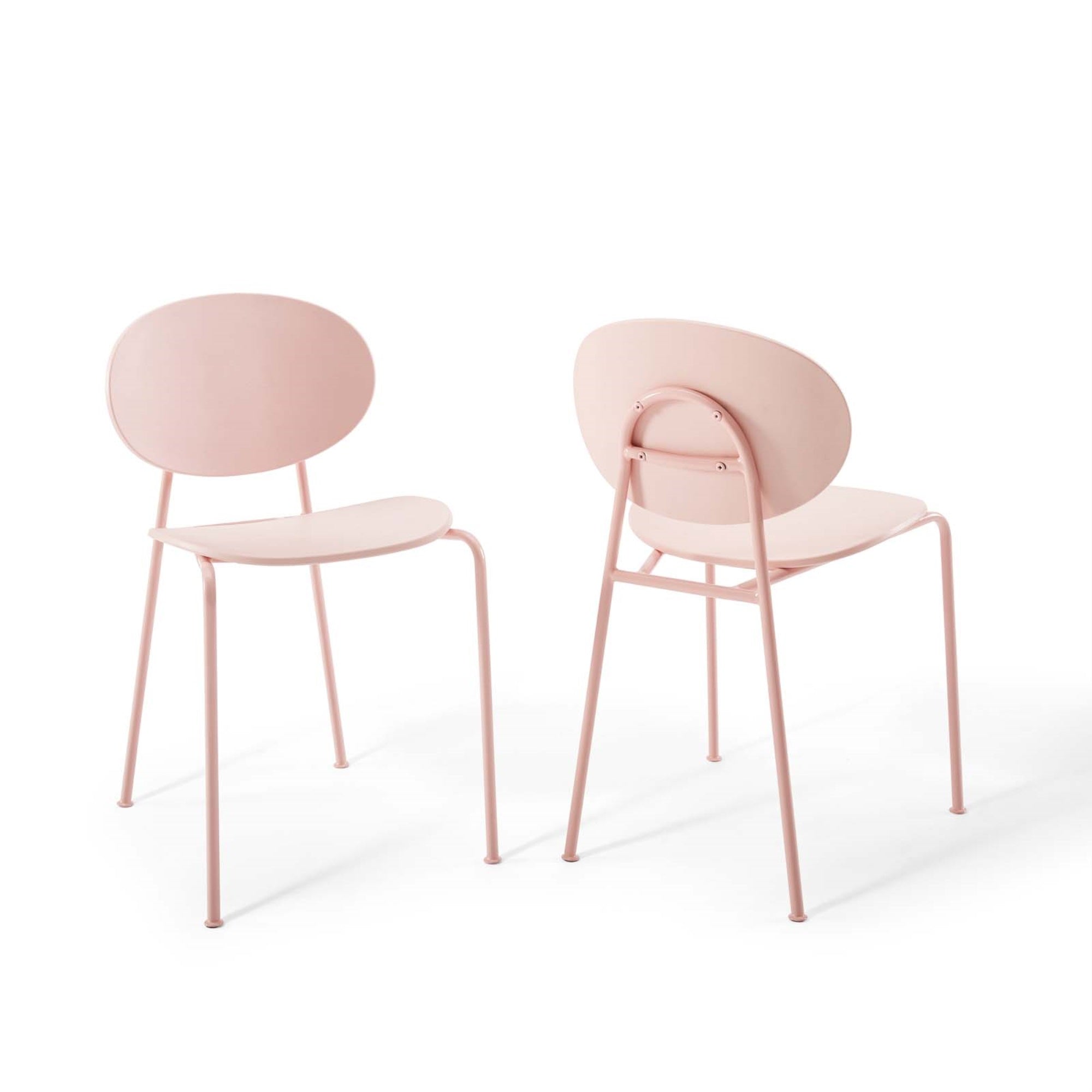 Palette Mid-Century Modern Dining Room Accent Side Chair Set Of 2 - Whimsical Minimalism, Molded Plastic Seat, Stackable, Powder-Coated Metal Legs, Non-Marking Foot Caps, 331 Lbs Weight Capacity