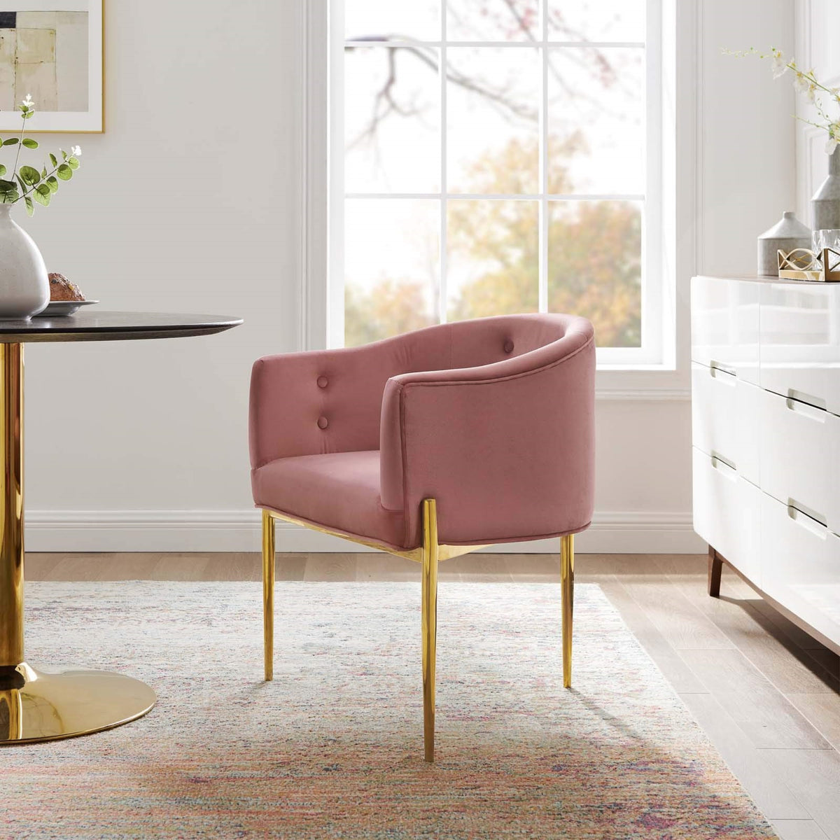 Casafoyer Savour Tufted Performance Velvet Accent Chair In Dusty Rose