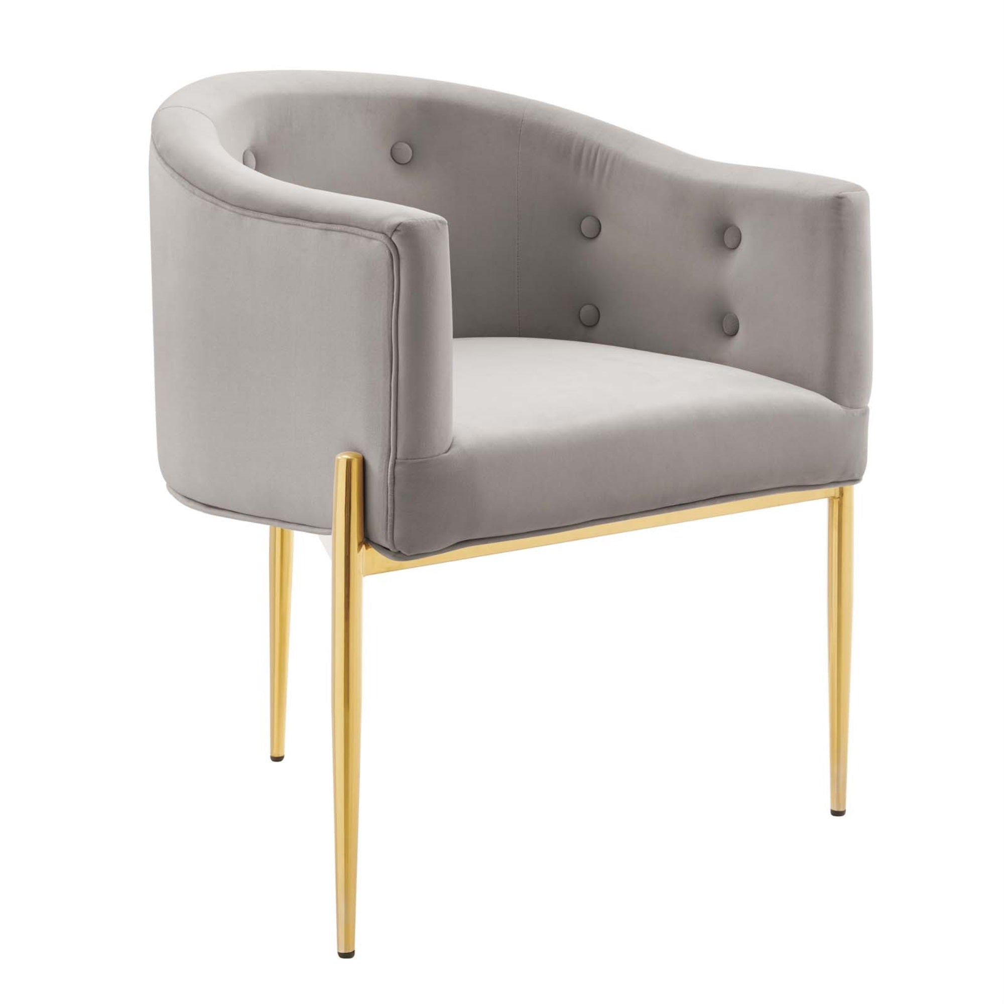 Savour Tufted Performance Velvet Accent Armchair - Luxury & Sophistication For Living Room, Dining Room, Bedroom, Office - Stain-Resistant, Comfortable Seating, Chrome Gold Legs - Light Gray
