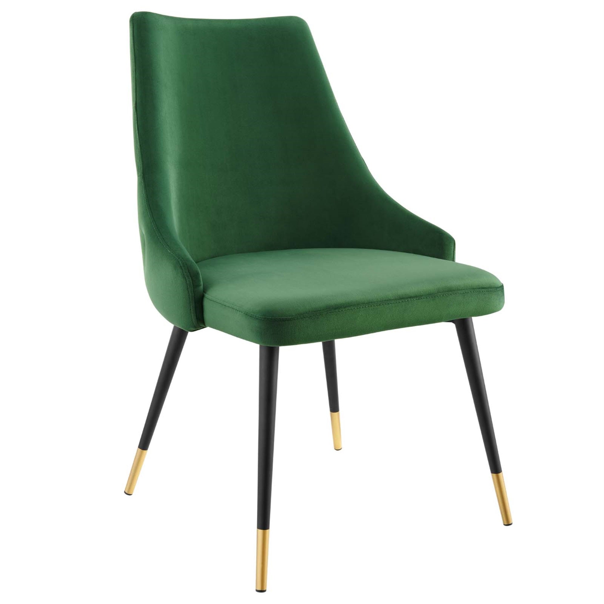 Adorn Tufted Performance Velvet Dining Side Chair - Elegant, Stain-Resistant, Cozy Seating, Vintage Modern Style, Gold Foot Sleeves, Versatile, 300 Lbs. Capacity, Non-Marking Foot Caps. No Assembly Required.