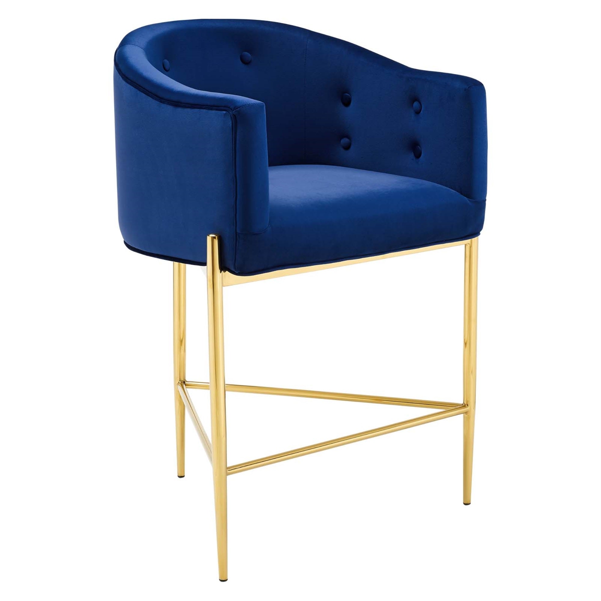Savour Tufted Performance Velvet Counter Stool - Elegant, Comfortable, And Stain-Resistant. Perfect For Dining Room Or Kitchen. Navy Color.