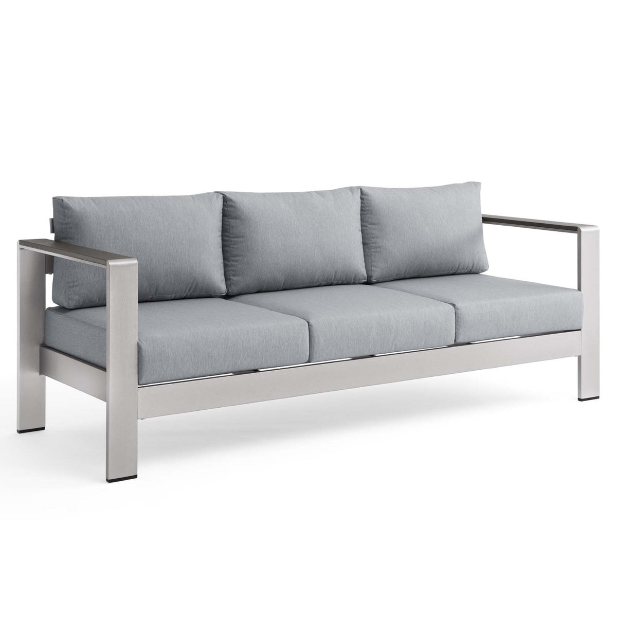 Shore Outdoor Patio Aluminum Sofa Silver Gray