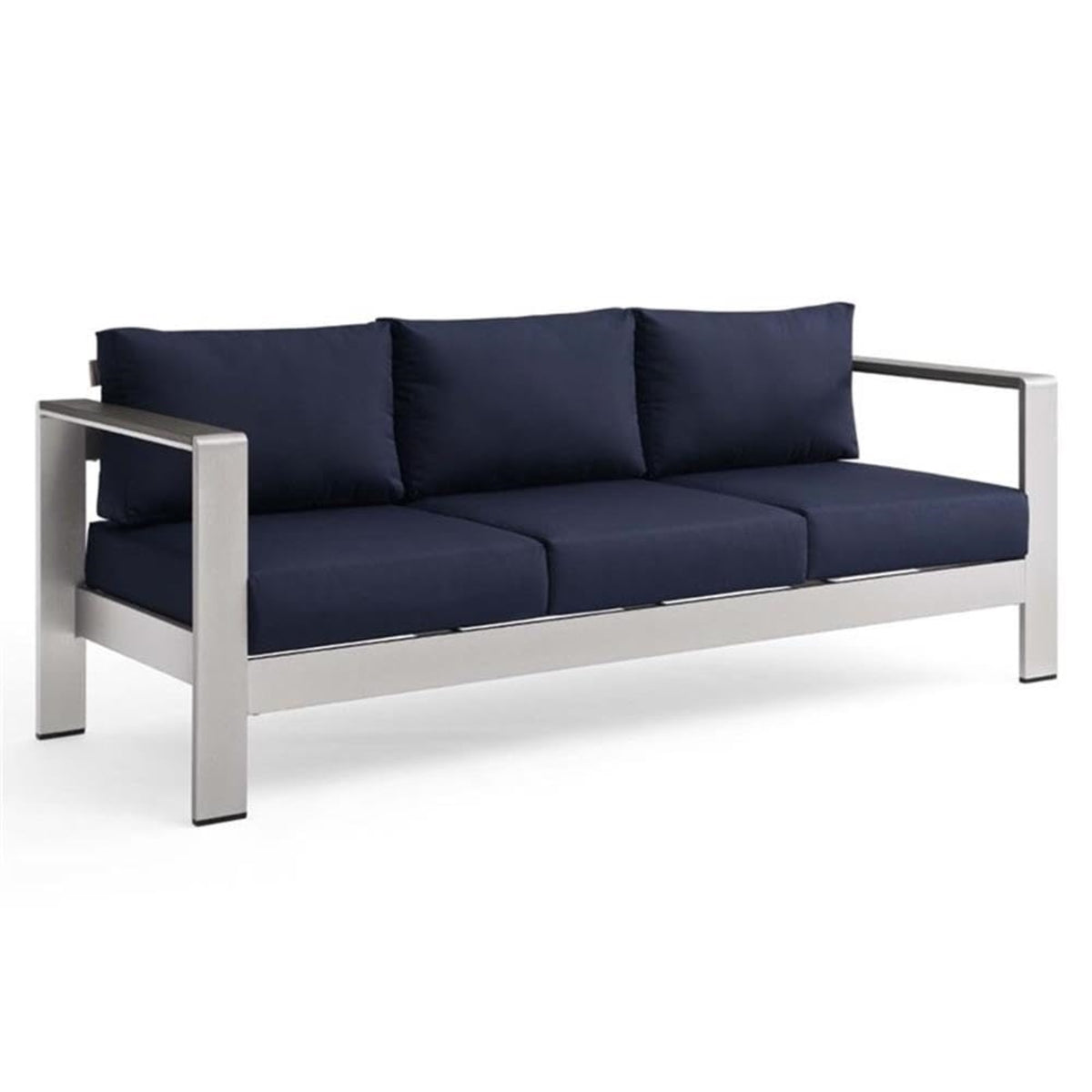 Casafoyer Shore Outdoor Patio Aluminum And Fabric Sofa In Silver/Navy