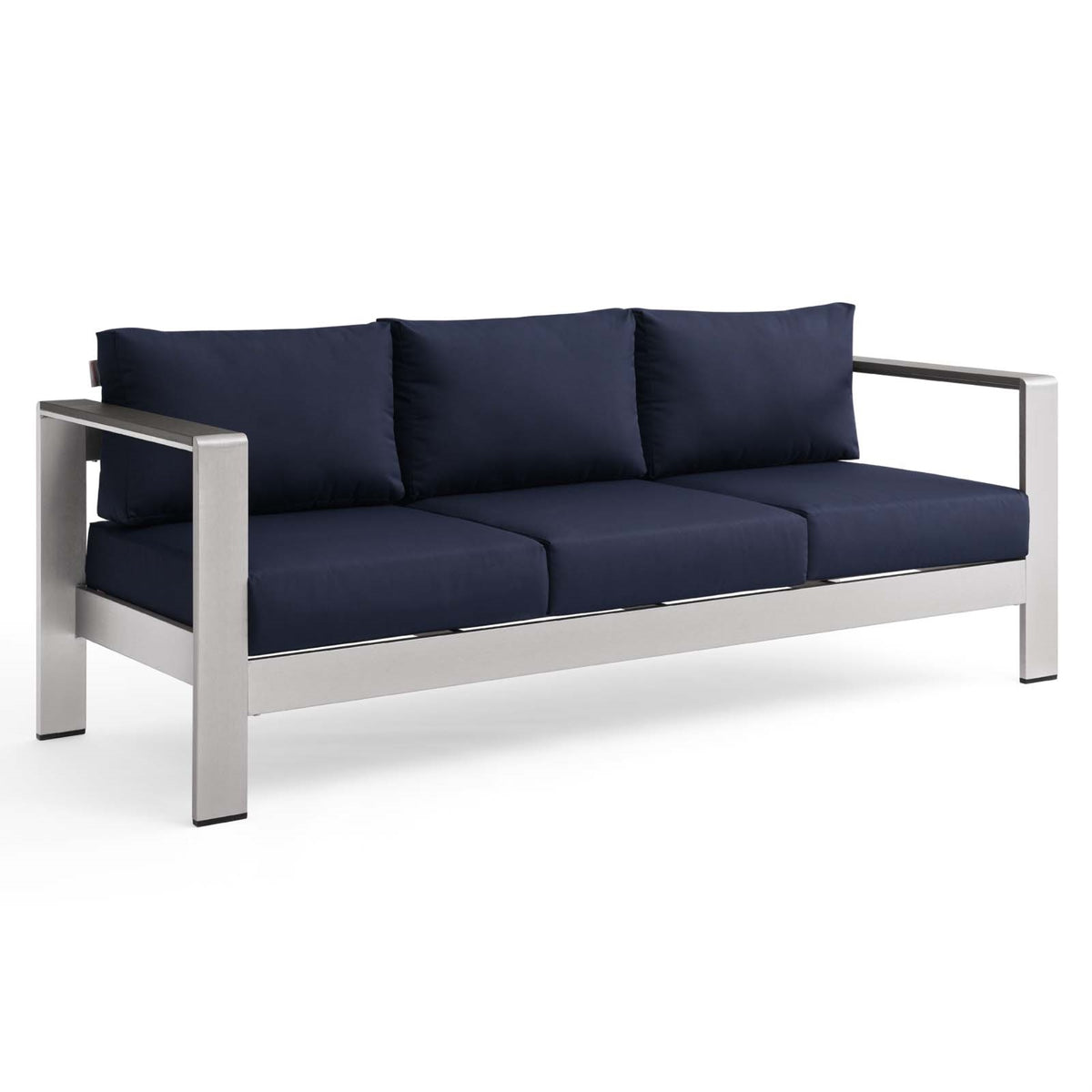 Shore Outdoor Patio Aluminum Sofa Silver Navy
