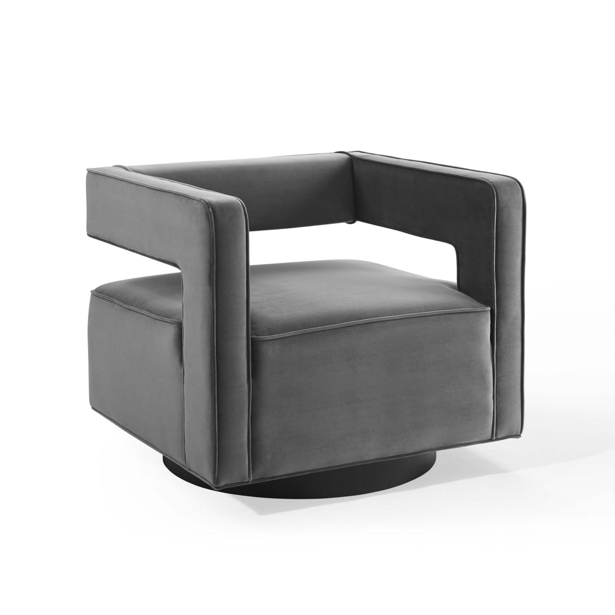 Booth Performance Velvet Swivel Accent Armchair - Vintage Glam Deco Design, Stain-Resistant Upholstery, Comfortable Foam Padding, 360-Degree Swivel Base, Supports Up To 300 Lbs - Gray