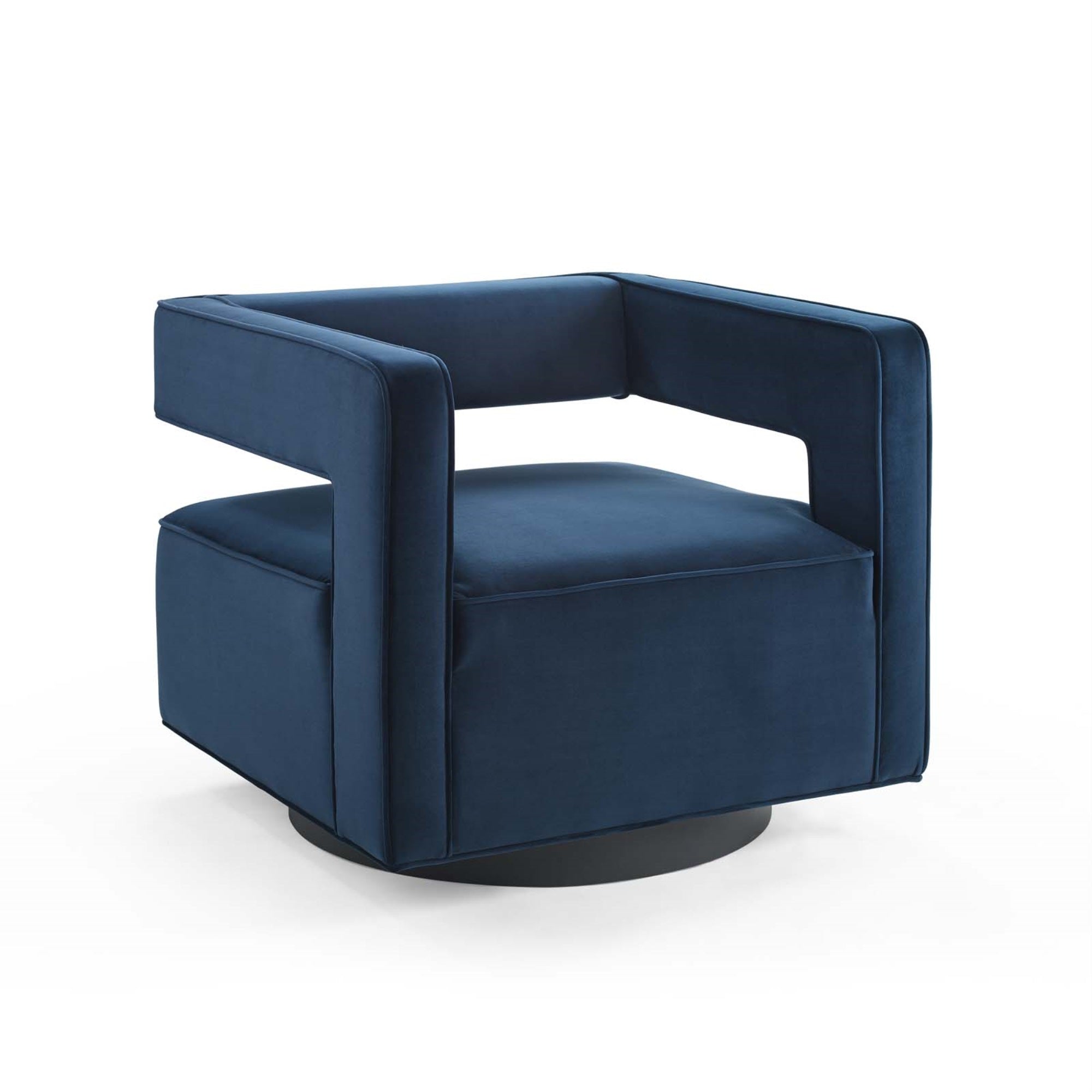 Booth Performance Velvet Swivel Armchair - Vintage Glam Deco Design, Stain-Resistant Upholstery, Comfortable Seating, 360-Degree Swivel Base. Midnight Blue.