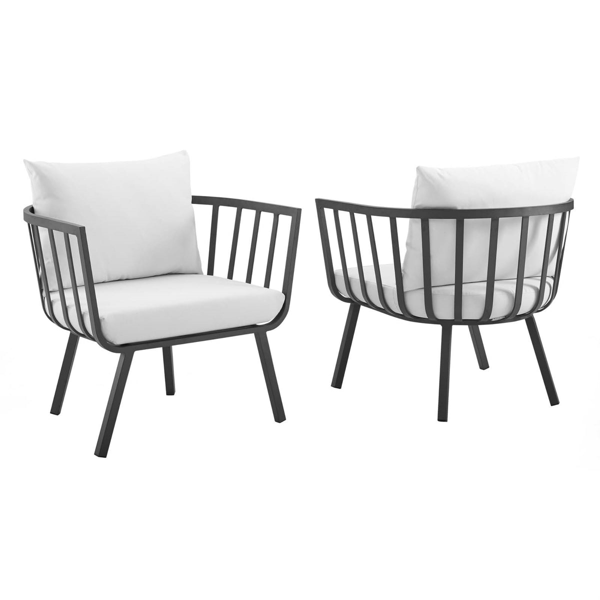 Riverside Outdoor Patio Aluminum Armchair Set Of 2 Gray White