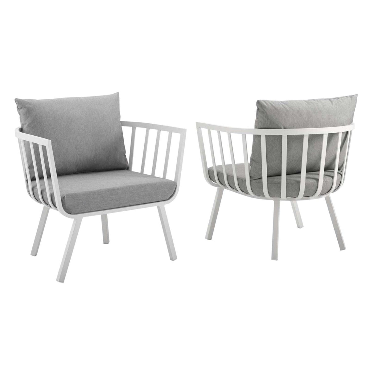 Casafoyer Riverside Modern Fabric Outdoor Armchair In White/Gray (Set Of 2)