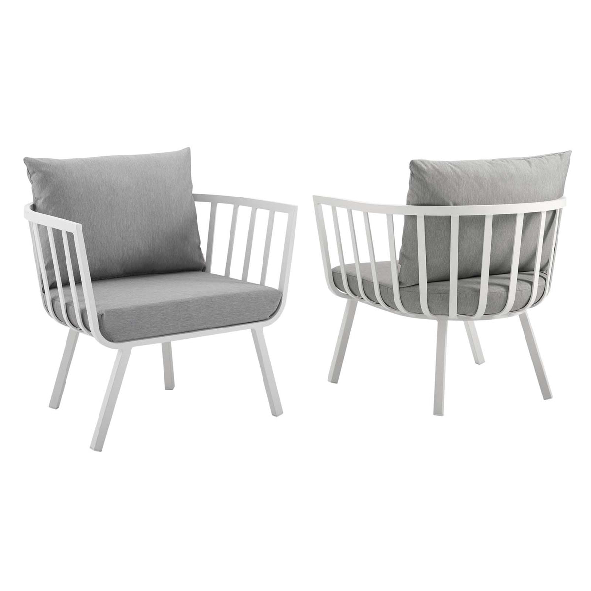 Riverside Outdoor Patio Aluminum Armchair Set Of 2 White Gray