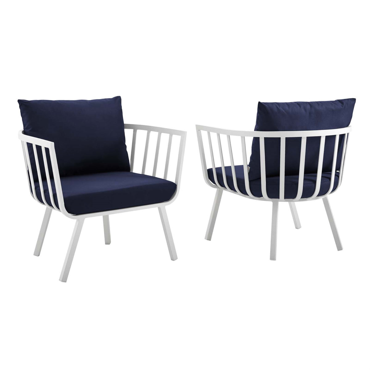 Riverside Outdoor Patio Aluminum Armchair Set Of 2 White Navy