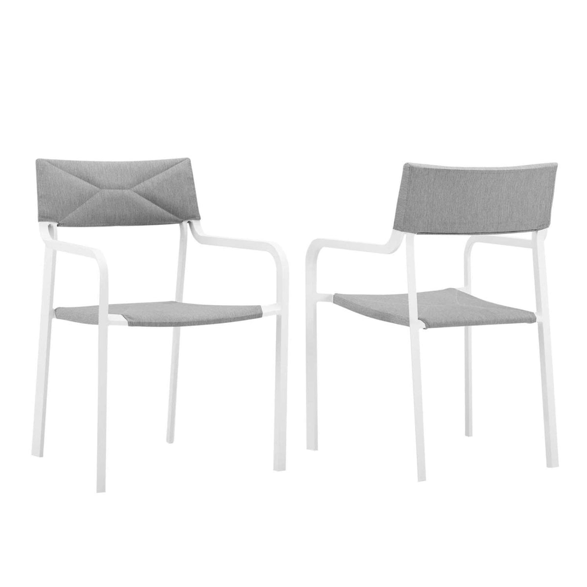 Casafoyer Raleigh 34' Modern Fabric Outdoor Patio Armchair In White/Gray (Set Of 2)