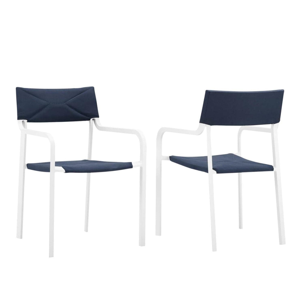 Casafoyer Raleigh 34' Modern Fabric Outdoor Patio Armchair In White/Navy (Set Of 2)