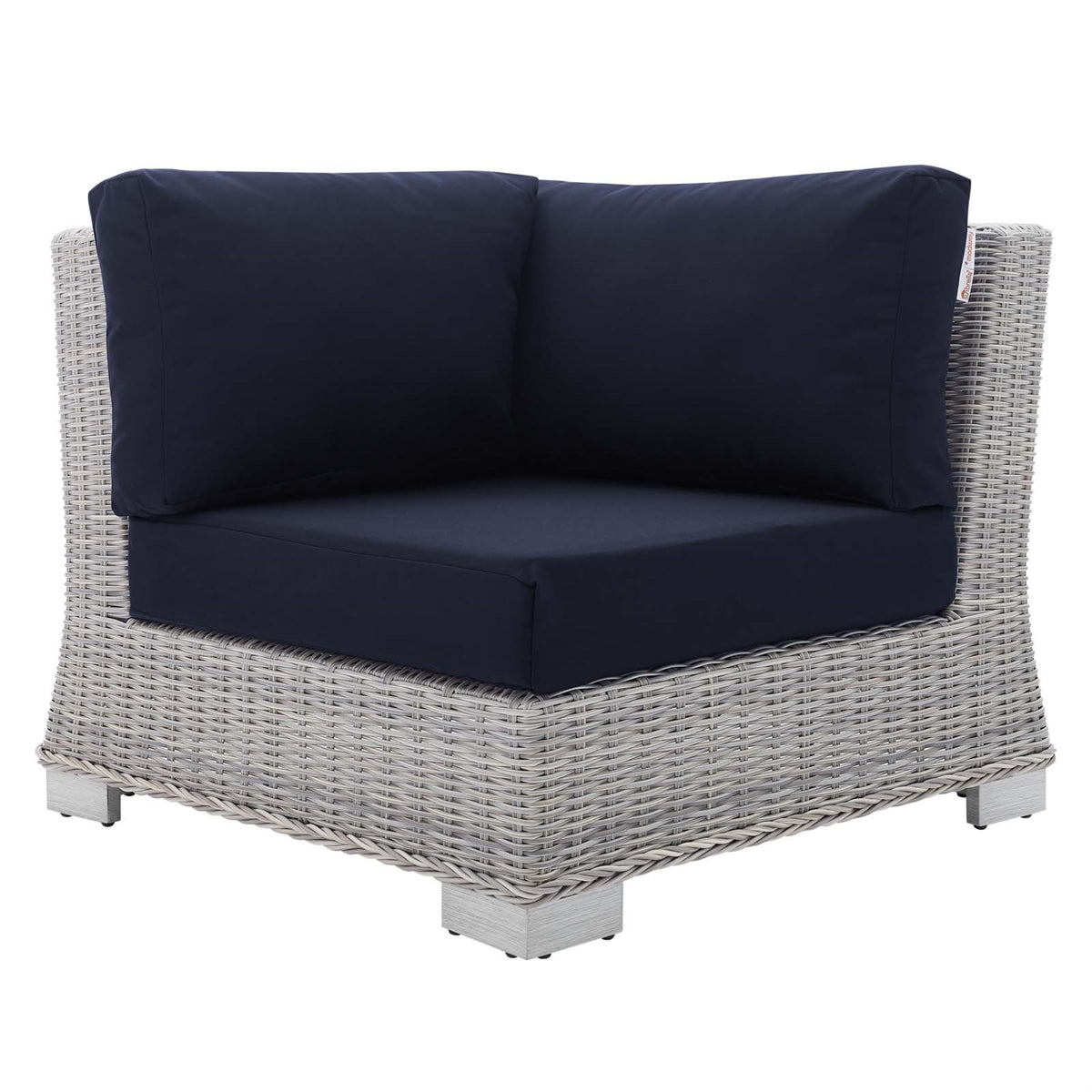 Conway Sunbrella Outdoor Patio Wicker Rattan Corner Chair Light Gray Navy