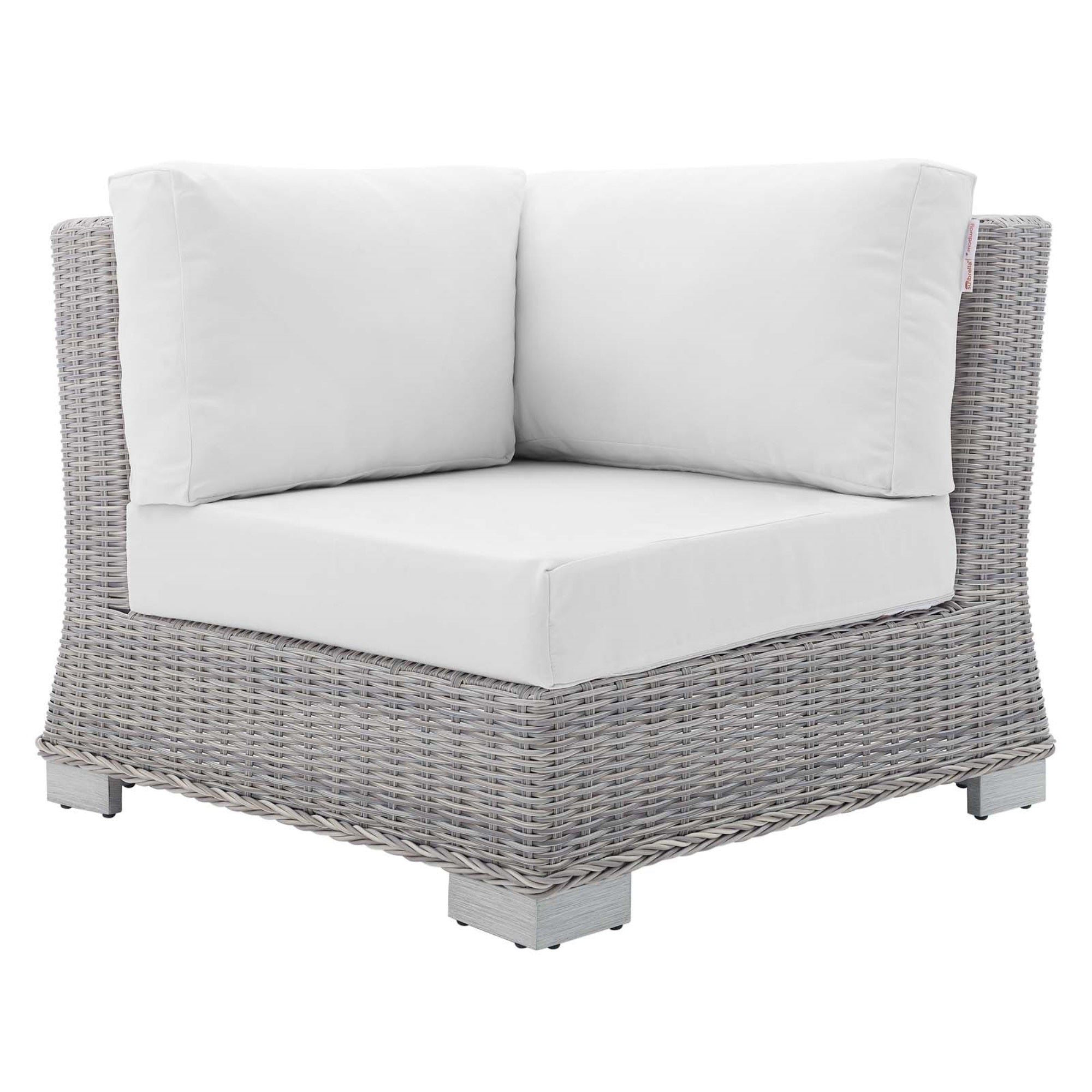 Conway Sunbrella Outdoor Patio Wicker Rattan Corner Chair Light Gray White