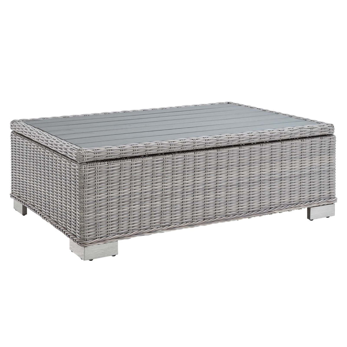 Conway 45' Outdoor Patio Wicker Rattan Coffee Table - Light Gray | Uv-Resistant Synthetic Wicker | Powder-Coated Aluminum Frame | Wood-Like Planked Tabletop