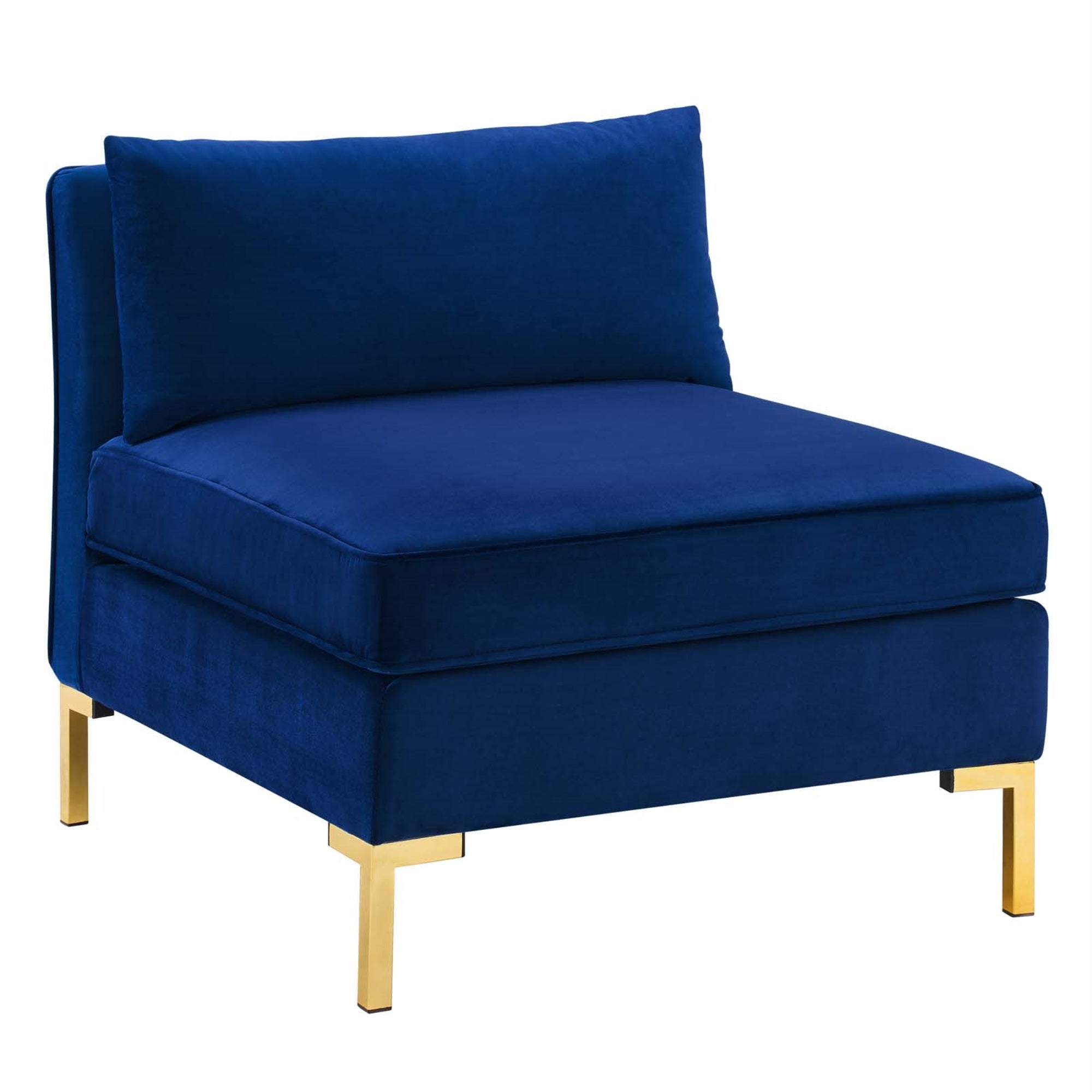 Ardent Performance Velvet Armless Chair - Vintage Modern Glam Deco Design, Stain-Resistant Velvet Upholstery, French Piping, Dense Foam Padding, Sinuous Spring Support, Gold Metal Legs, Non-Marking Foot Caps, 440 Lbs Weight Capacity