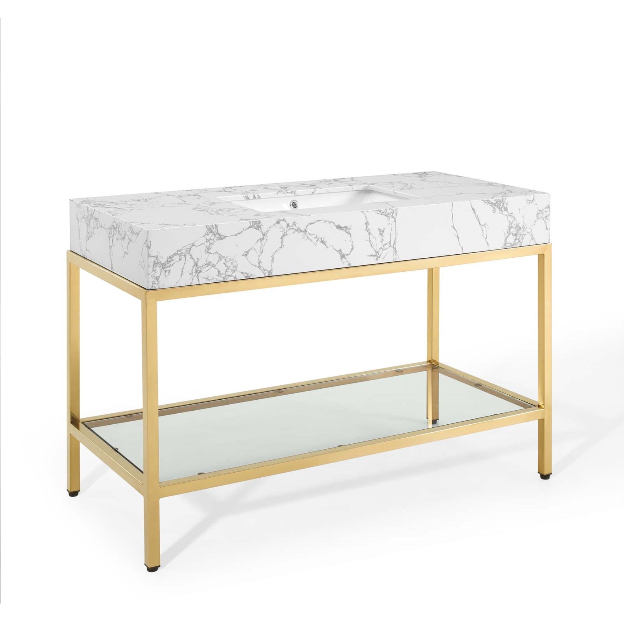 Kingsley 50' Brushed Gold Stainless Steel Artificial Marble Bathroom Vanity - Regal Charm, Contemporary Design, Convenient Storage