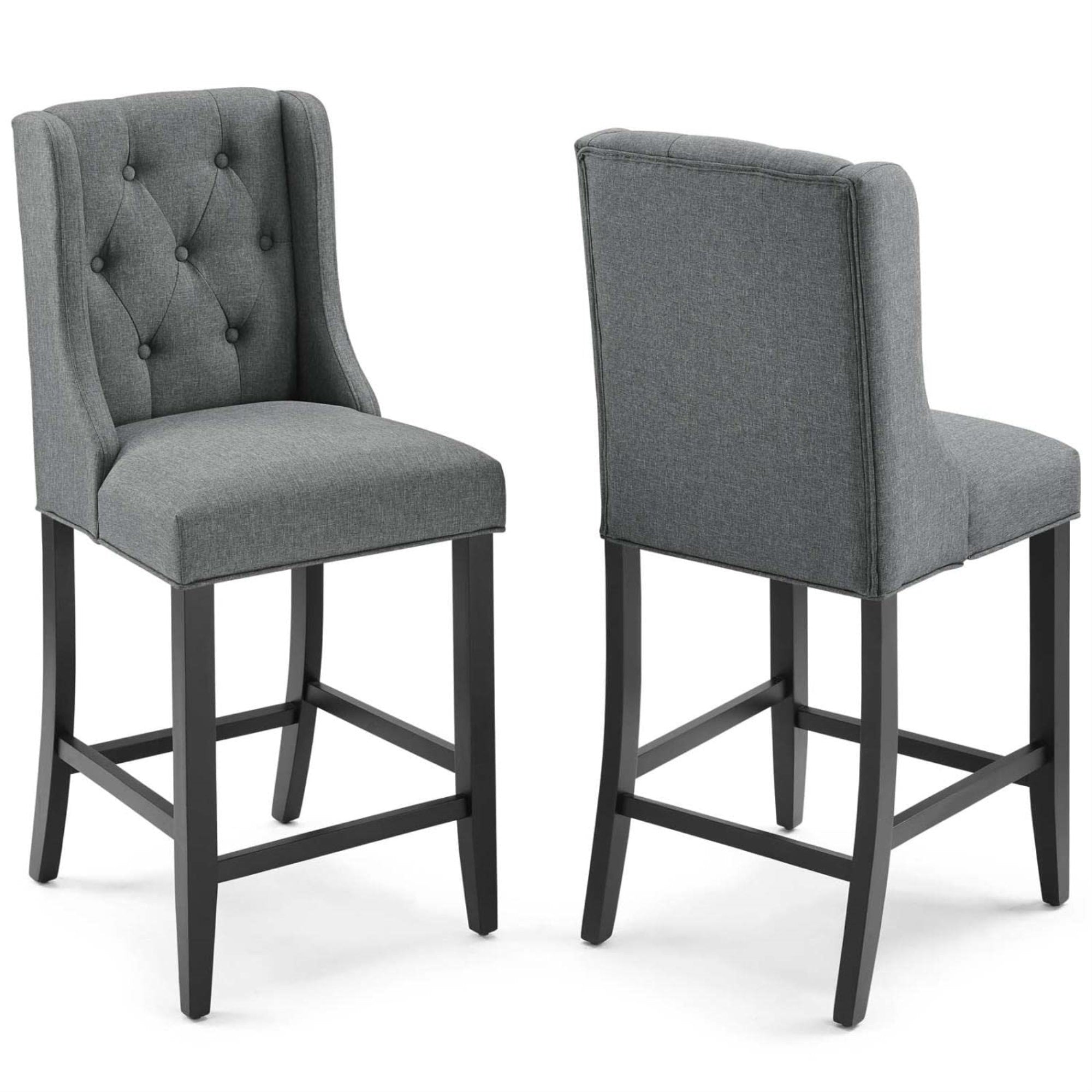Casafoyer Baronet Bar Upholstered Fabric, Counter Stools - Set Of 2, Gray
