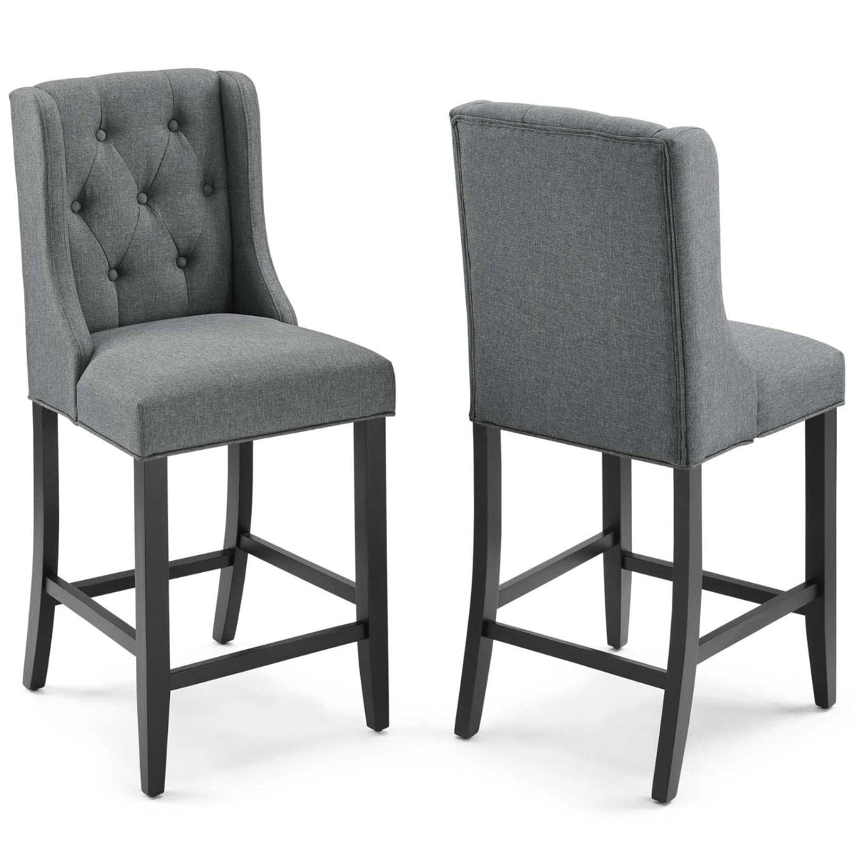 Casafoyer Baronet Bar Upholstered Fabric, Counter Stools - Set Of 2, Gray