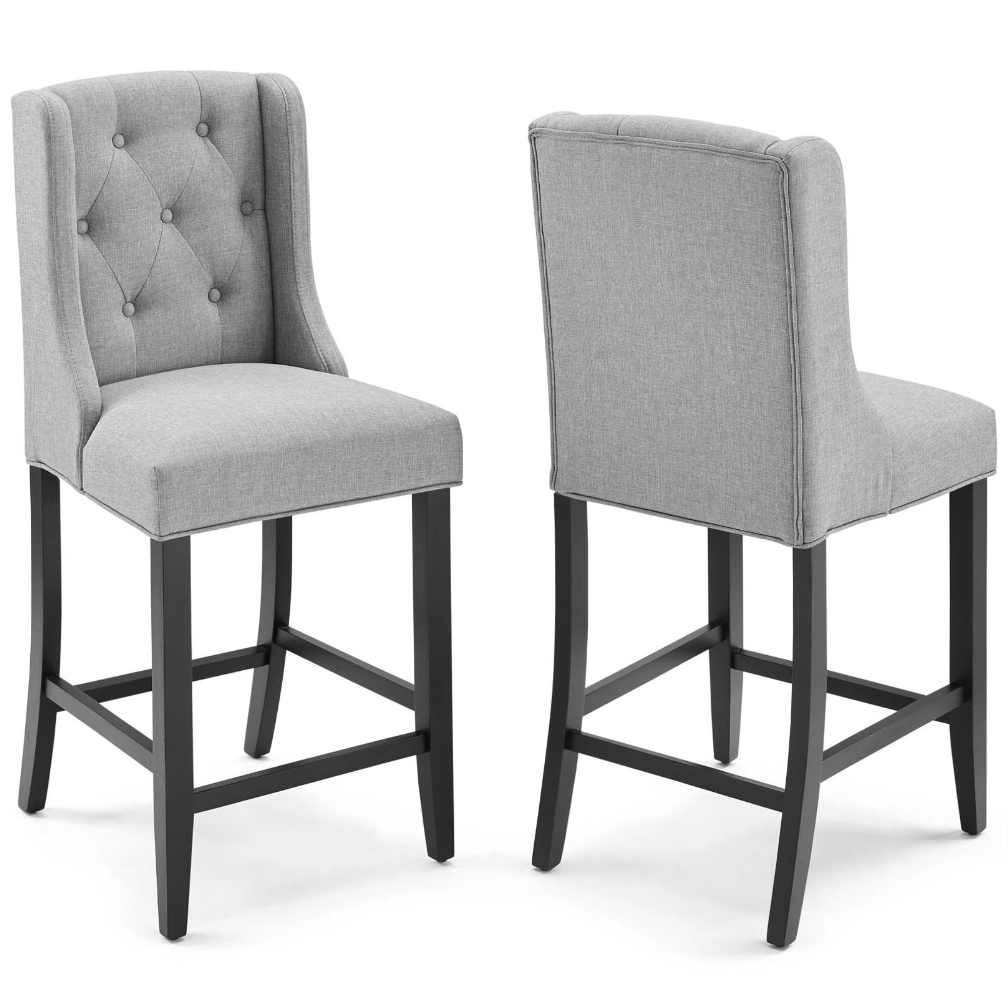 Baronet Tufted Button Upholstered Fabric Counter Stool Set Of 2 - Exquisite Design, Comfortable Padding, Solid Wood Legs - Light Gray