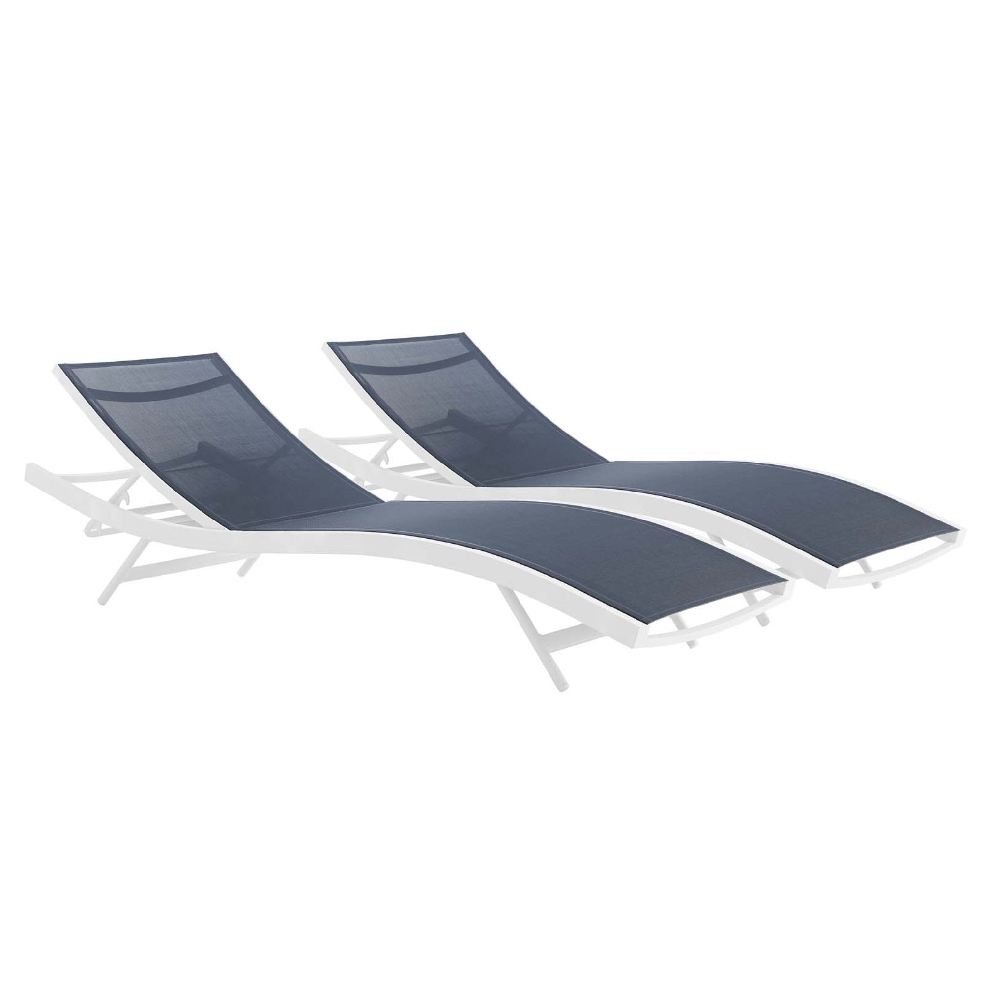 Glimpse Outdoor Patio Mesh Chaise Lounge Set Of 2 White Navy