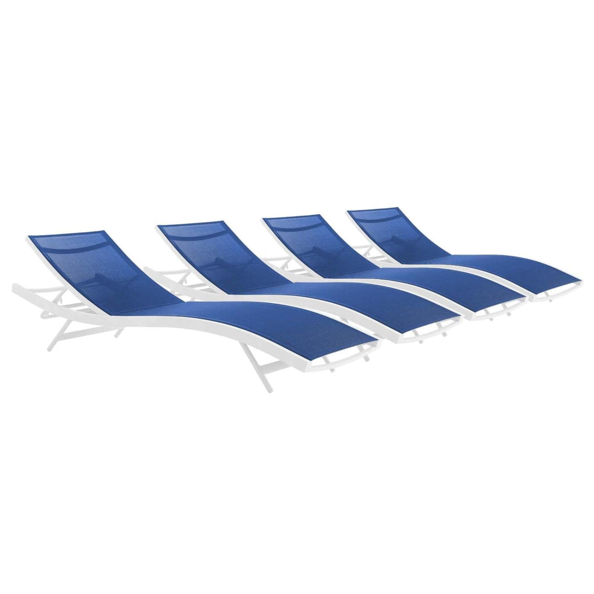 Casafoyer Glimpse Outdoor Patio Mesh Chaise Lounge Set Of 4 In White Navy