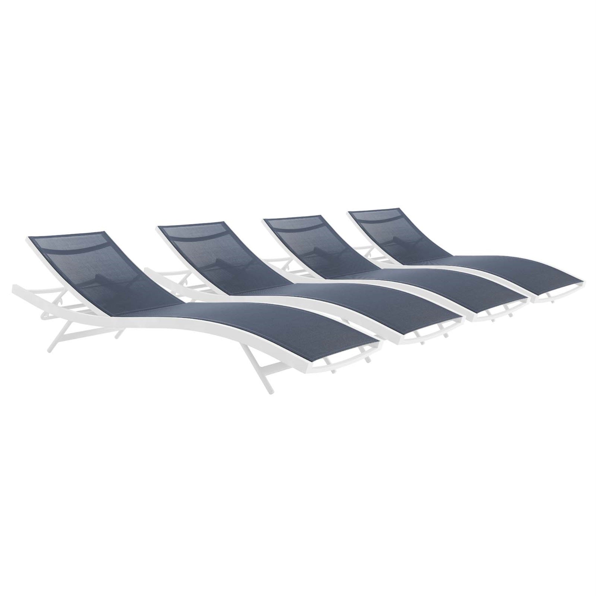 Glimpse Outdoor Patio Mesh Chaise Lounge Set Of 4 White Navy