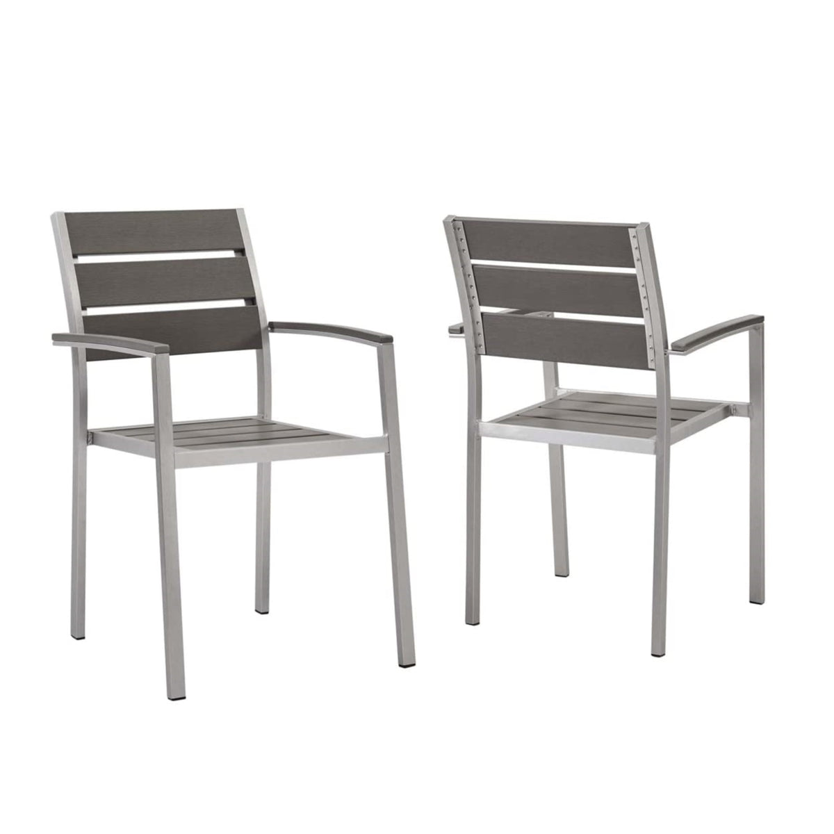 Casafoyer Shore Outdoor Patio Aluminum Dining Armchair Set Of 2 In Silver Gray