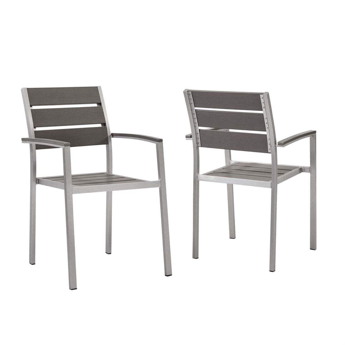 Shore Outdoor Patio Aluminum Dining Armchair Set Of 2 Silver Gray