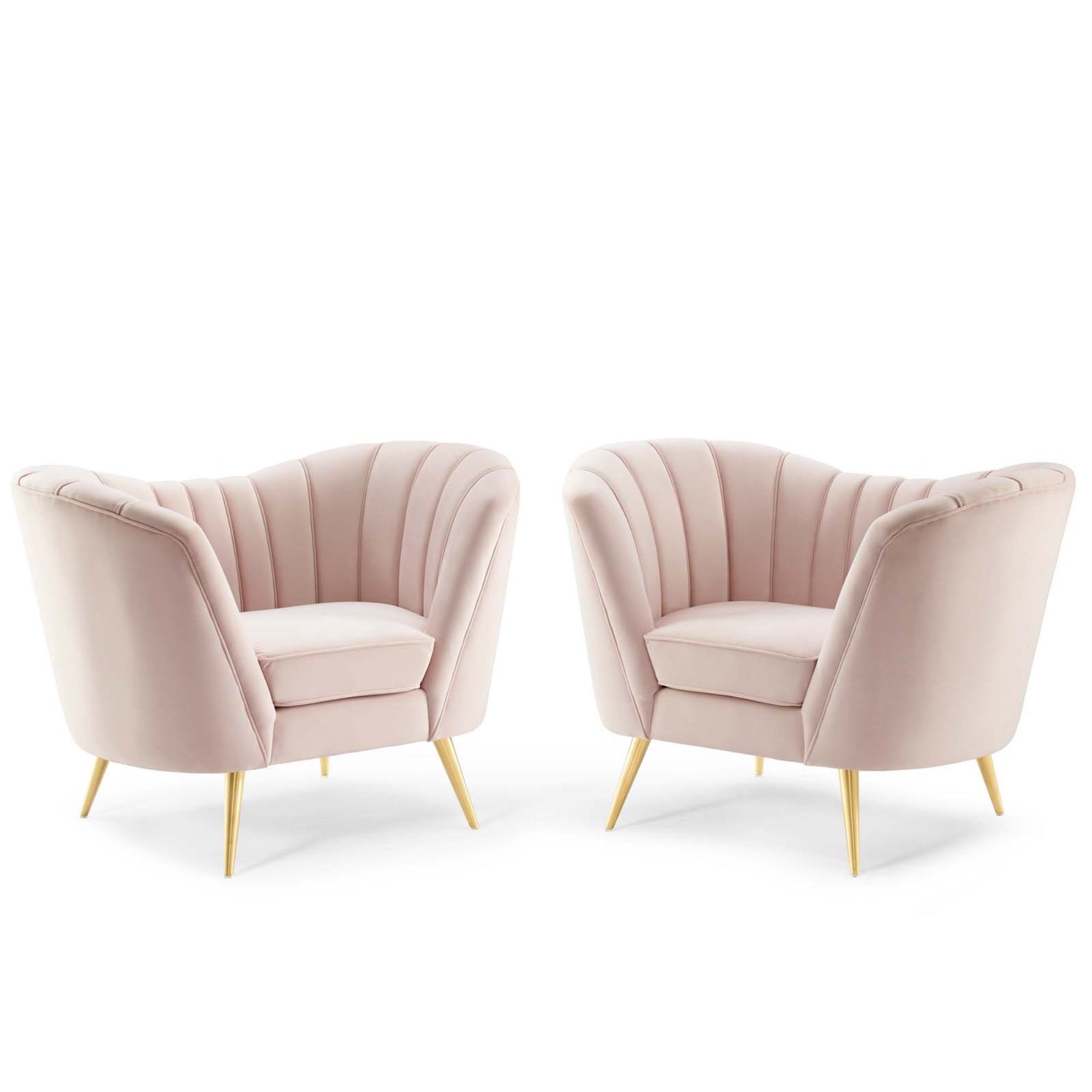 Opportunity Vertical Channel Tufted Curved Performance Velvet Armchair Set Of 2 - Glam Deco Lounge Accent Chairs, Pink