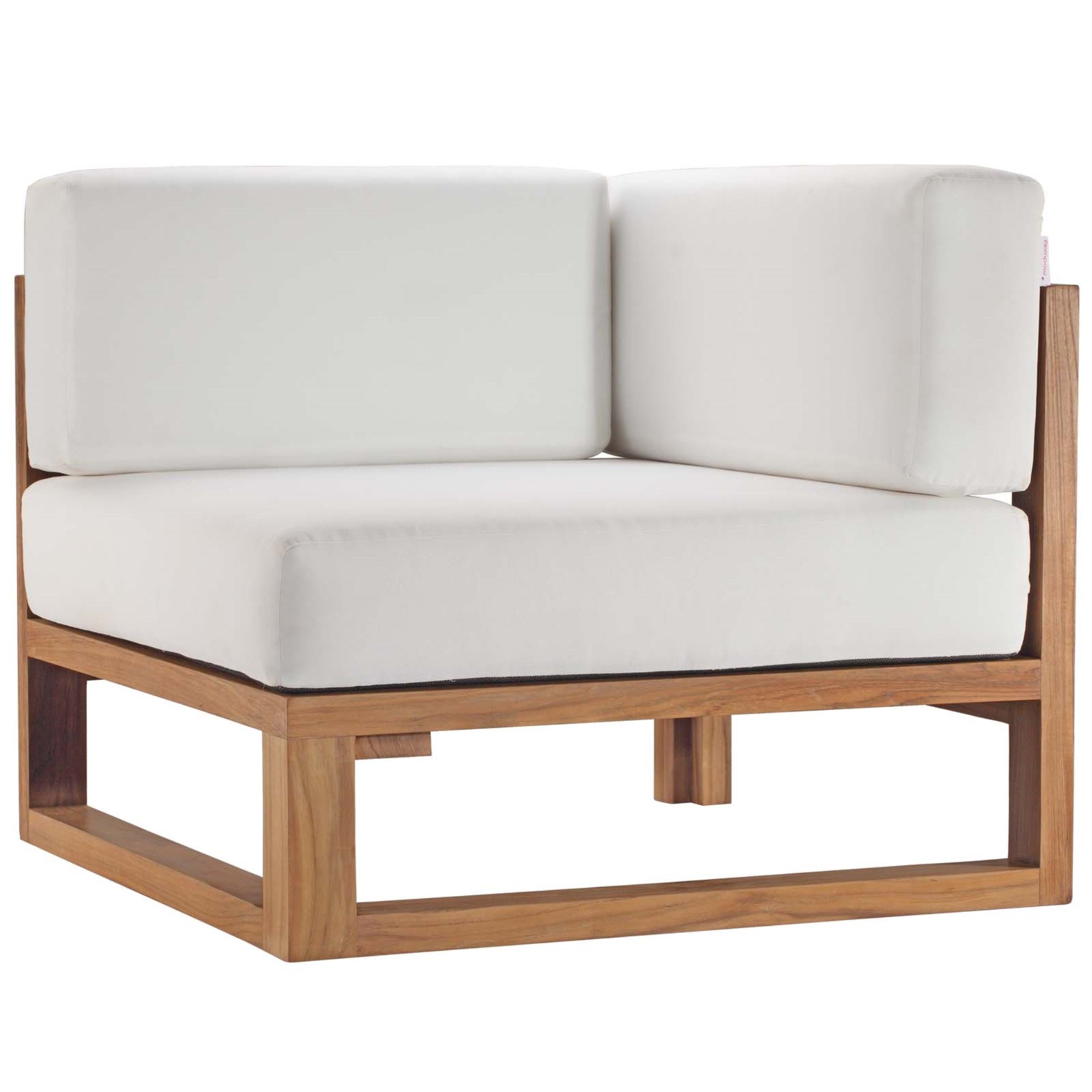 Upland Teak Wood Outdoor Patio Furniture Collection - Corner Chair. Durable, Customizable Seating For Balcony, Backyard, Patio, Gazebo, Poolside, Or Garden. Contemporary Style, Withstands Harsh Weather. Assembly Required.