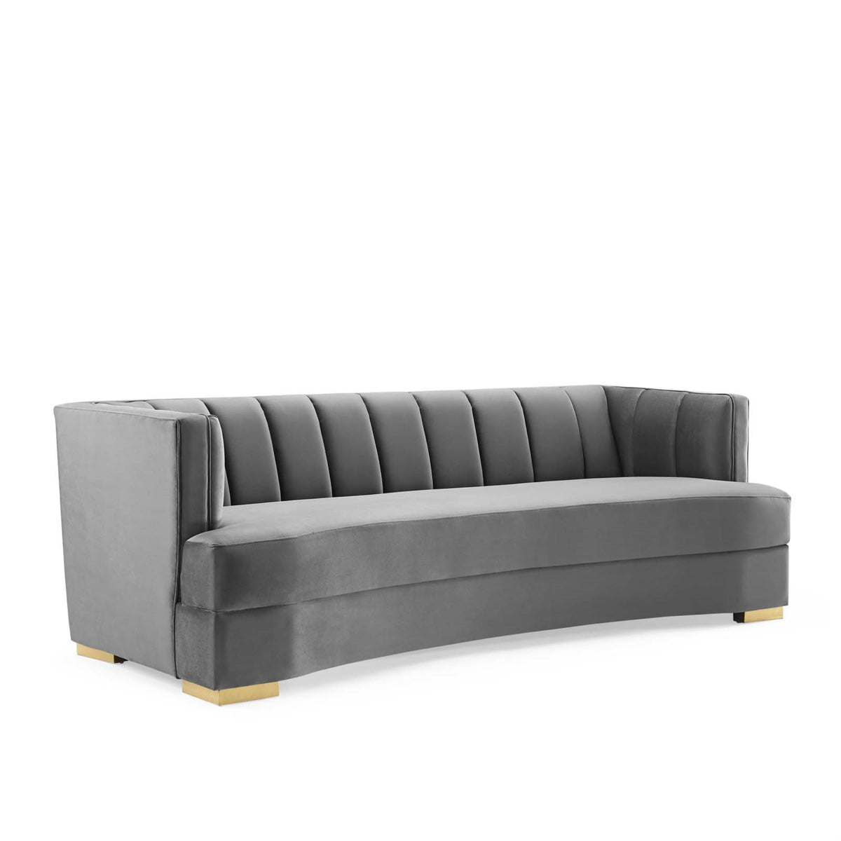 Encompass Channel Tufted Performance Velvet Curved Sofa Gray