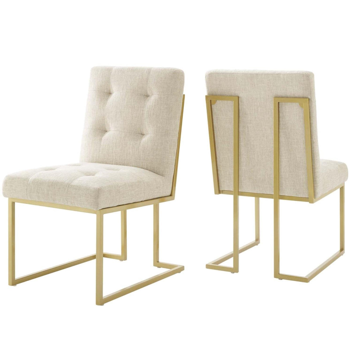 Casafoyer Privy Stainless Steel Upholstered Fabric Dining Accent Chair Set Of 2, Gold Beige