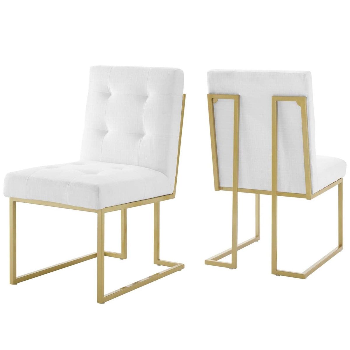 Casafoyer Privy Stainless Steel Upholstered Fabric Dining Accent Chair Set Of 2, Gold White